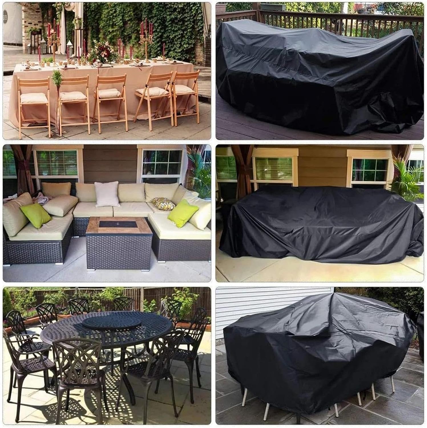 Housse Salon de Jardin Exterieur,182x104x75cm/LxWxH Housse de Protection pour Mobilier, 600D Oxford Bâche pour Table, Jardin en Rotin avec Boucle Coupe-Vent et Cordon de Serrage