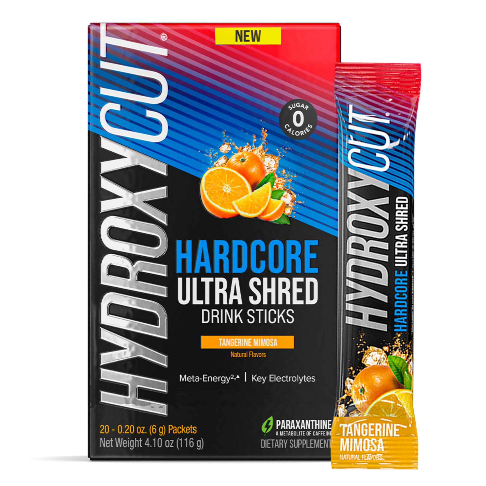 Hydroxycut Ultra Shred Drink Sticks, Tangerine Mimosa - 20 Packets - Zero Sugar or Calories - Includes Paraxanthine & B Vitamins - for Women & Men