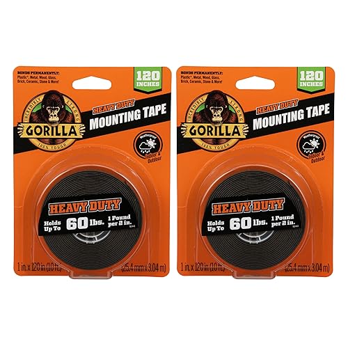 Miniatura 2 de Gorilla Cinta de montaje de doble cara extra larga, 1 x 120 pulgadas, negro, (paquete de 2) y cuadrados de cinta de doble cara resistentes y