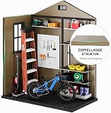 DWVO Casetta per attrezzi in resina, 182 x 103 x 220 cm (circa 182 x 103 x 220 cm) con pavimento, porta richiudibile, finestra e ventilazione, capanno da giardino impermeabile per attrezzi, biciclette - 7