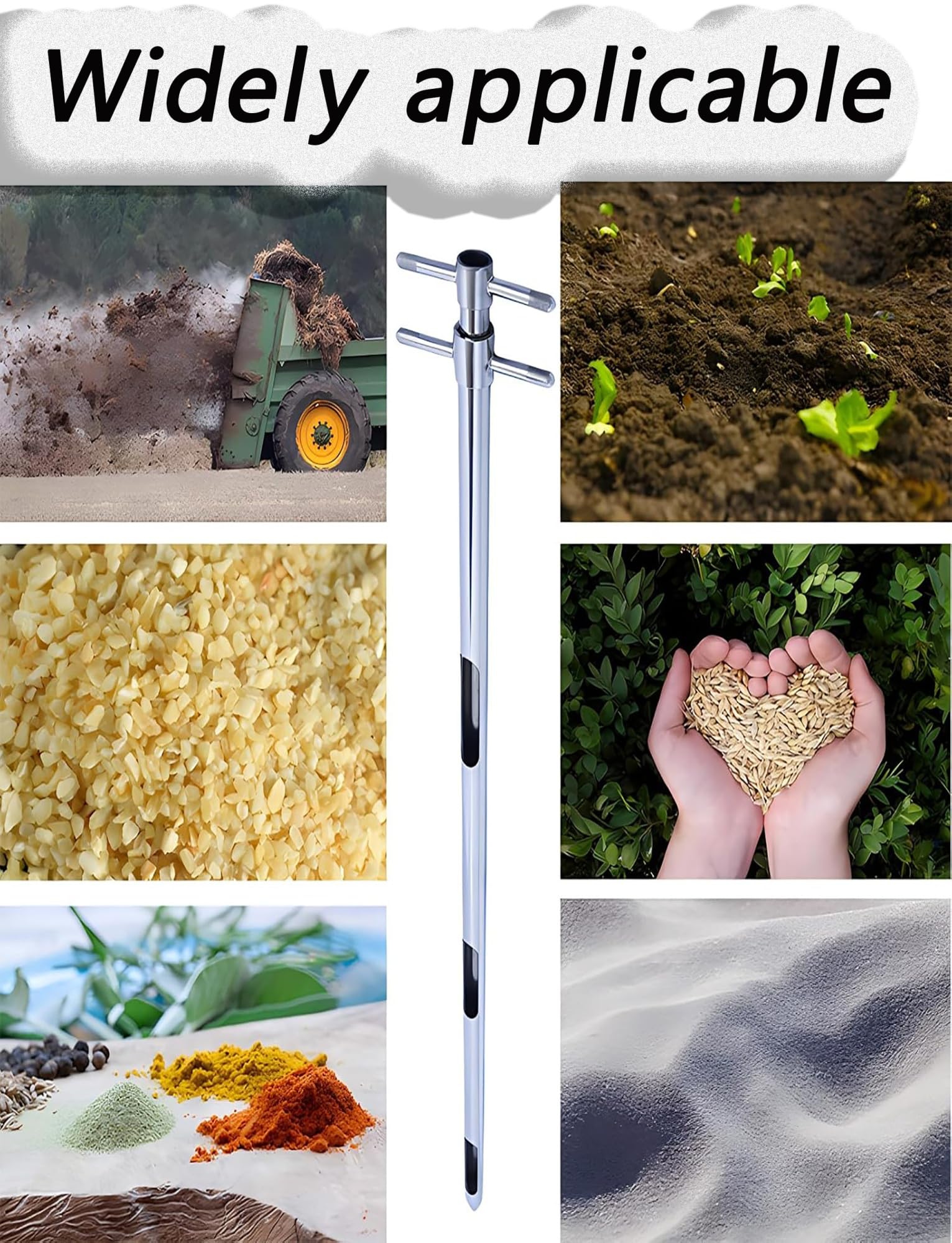 Sonda do pobierania próbek gleby, Sonda do pobierania próbek stałych nawozów cementowych, 3-szczelinowa, ze stali nierdzewnej, różne rozmiary(0.98'',L59'')