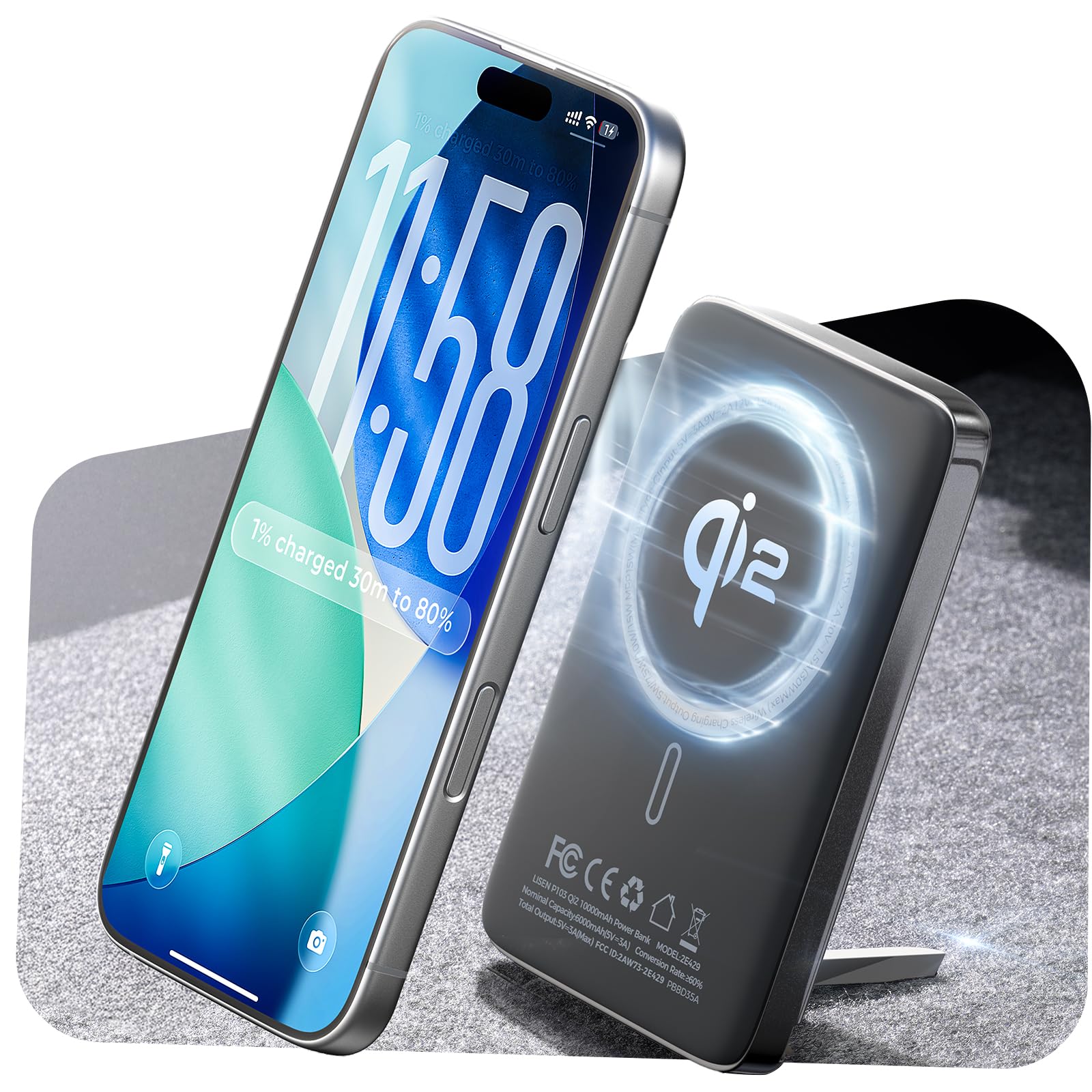 LISEN Slim Qi2 MagSafe Power Bank, 10,000mAh 45W Super Fast Charging & Soft Touch Silicone with Metal Foldable Stand for iPhone 16/15/14/13/12, Samsung Galaxy S25 S24 with MagSafe Cases