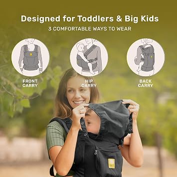 LILLEbaby 3-in-1 Ergonomic CarryOn Airflow Toddler Carrier with Lumbar Support & Breathable Mesh Lining (25-60 lbs), Supportive & Comfortable, Multi-Position Carrying for Hiking & Travel (Black)