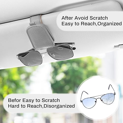 Miniatura 6 de SINGARO Soporte para lentes de sol para automóvil, hebilla magnética de cuero, clip para lentes de sol, clip para lentes de sol, almacenamiento de