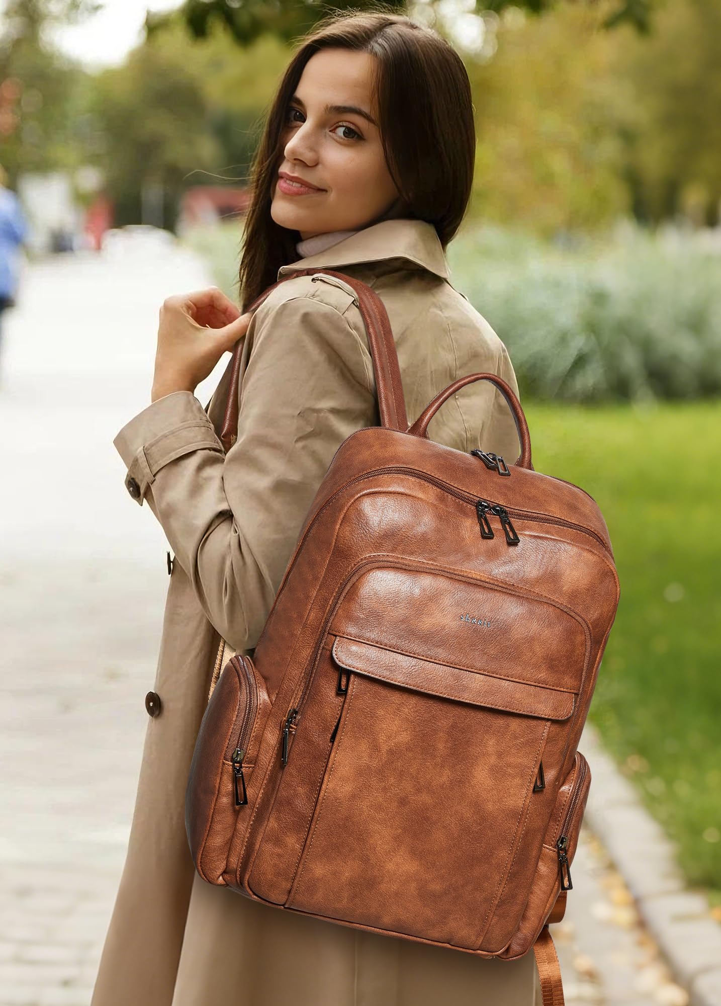 Shrrie cuoio laptop zaino per donne con 17 pollici Vegan cuoio computer zaino tasca per viaggio college lavoro