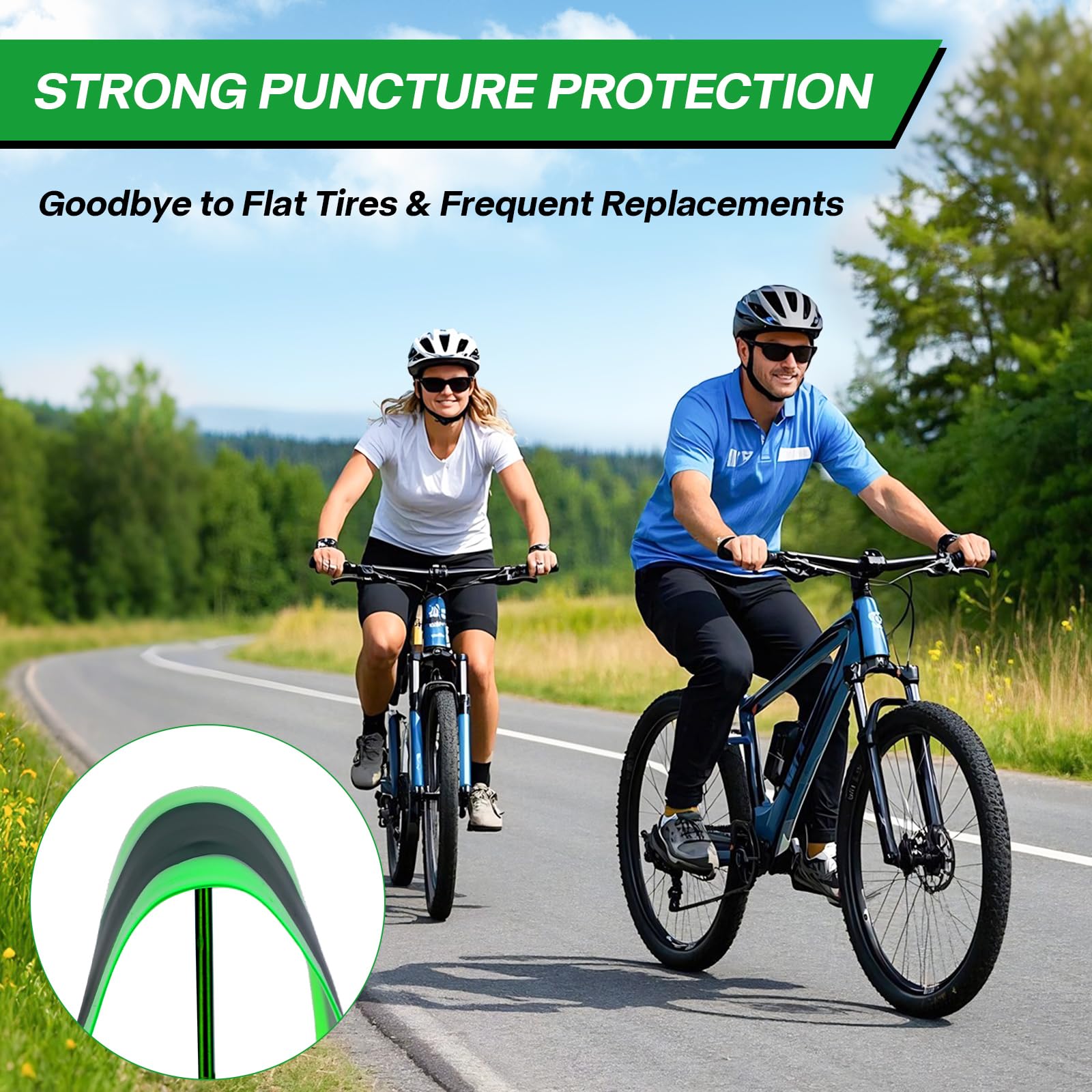 Forro de neumático de bicicleta, compatible con protector plano de tubo de bicicleta