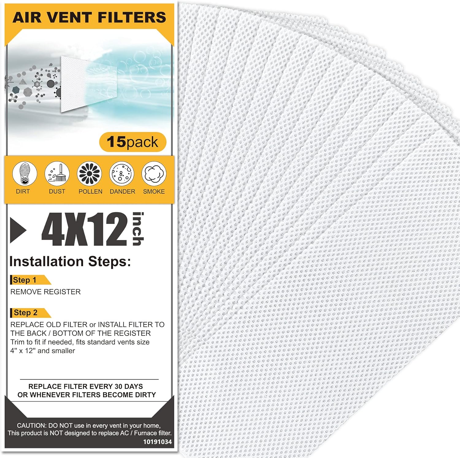 GCGOODS 15 Pcs 4" x 12" Air Vent Filters for Home, Reusable & Washable