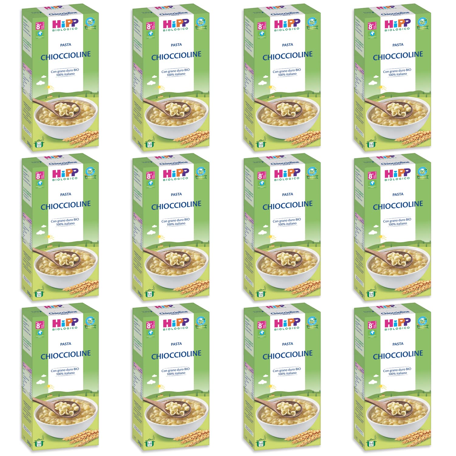 HiPP - Pastina per Svezzamento a Forma di Chioccioline, con Grano Duro Biologico 100% Italiano, 12 Confezioni 320 gr