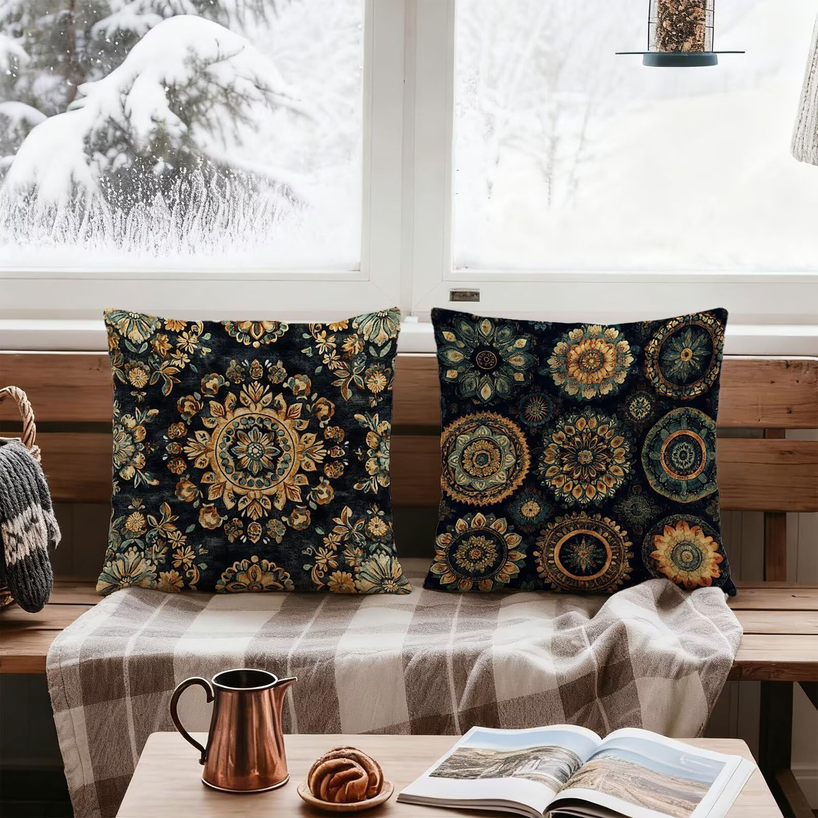 Verde Federe Cuscini Divan 60x60 Boemia Federe Cuscino Letto Super Morbido Copricuscino Letto Set di 4 Cuscini Divano Decorazioni Autunnali Copricuscini Arredamento Casa, per Sedia Giardino E - 419