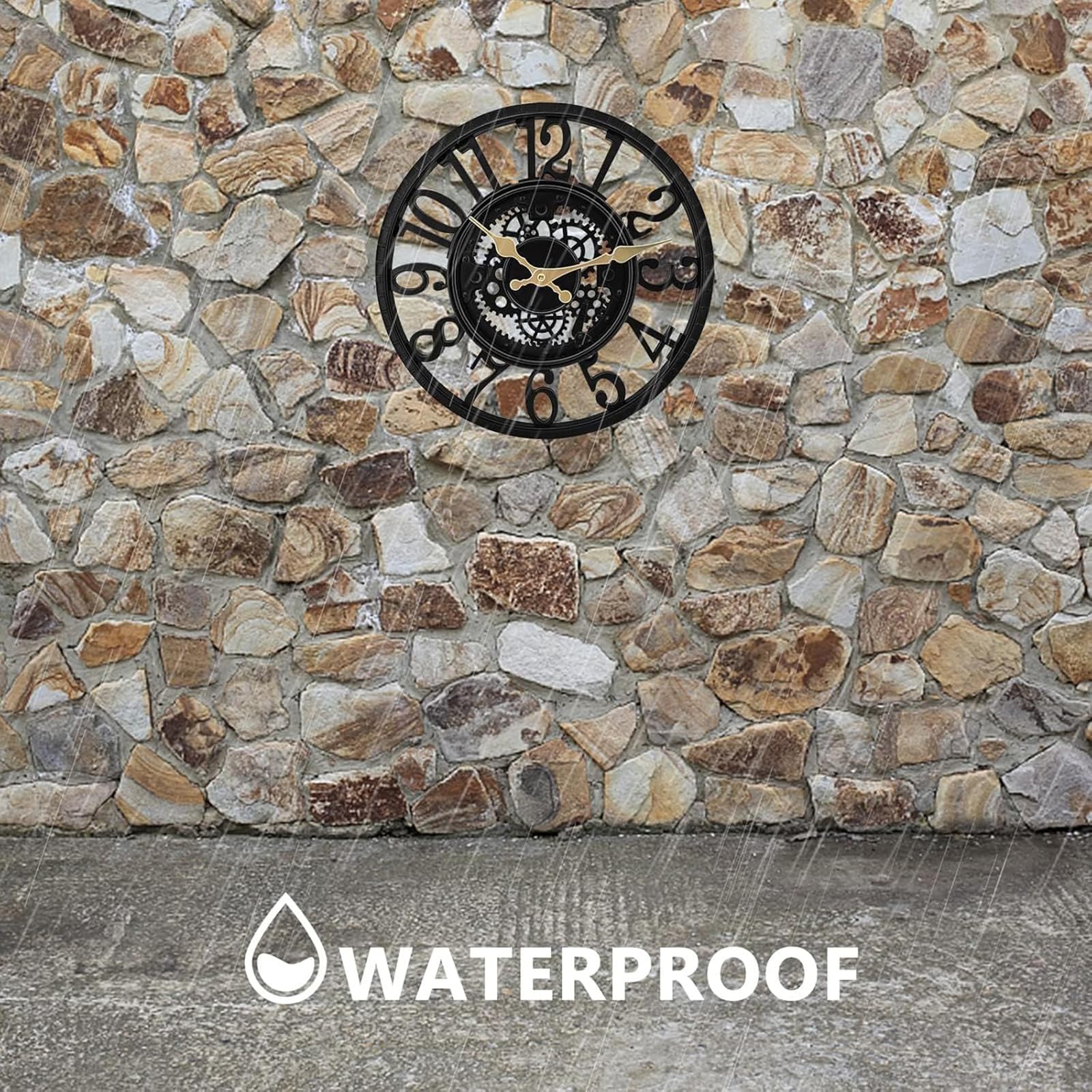 Laiton,Horloge Murale extérieure de 12 Pouces étanche, silencieuse sans tic-tac Horloge extérieure, Horloge de décor pour Patio, Piscine, Jardin, clôture, Porche, décor de Ferme