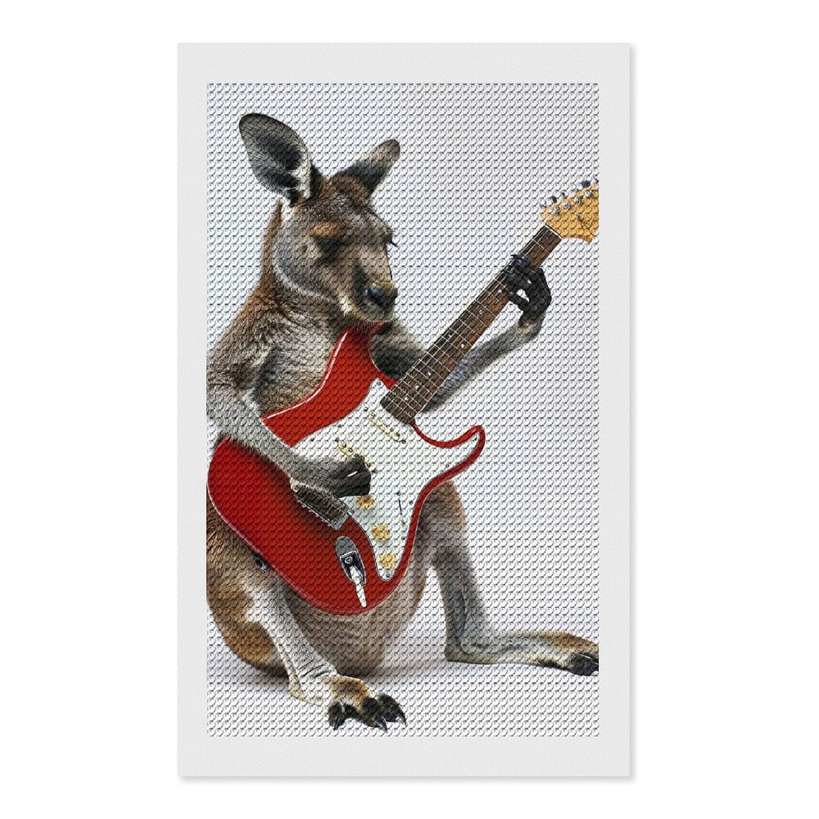 Junmoney Kangaroo Guitar DIY Diamond Art Canvas Kit 12"x20", Decorate Your Room, Sparkling Round Gems, Fun Craft Experience, Farmhouse Decor