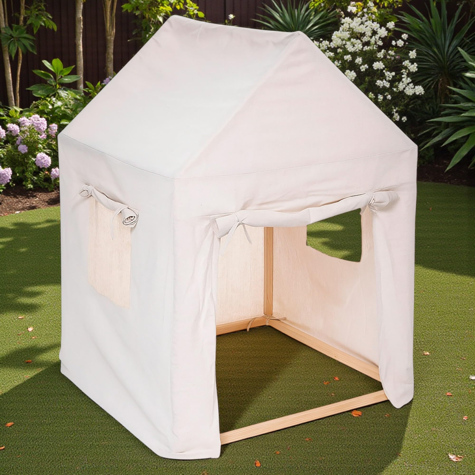 TIENDA EURASIA – Cabaña Infantil | Forma de Casita Diempi | Beige Claro | 77x77x115 cm | Lona de Algodón y Poliéster | Estructura de Madera de Pino | Fácil de Montar y Desmontar | Apta para Lavadora