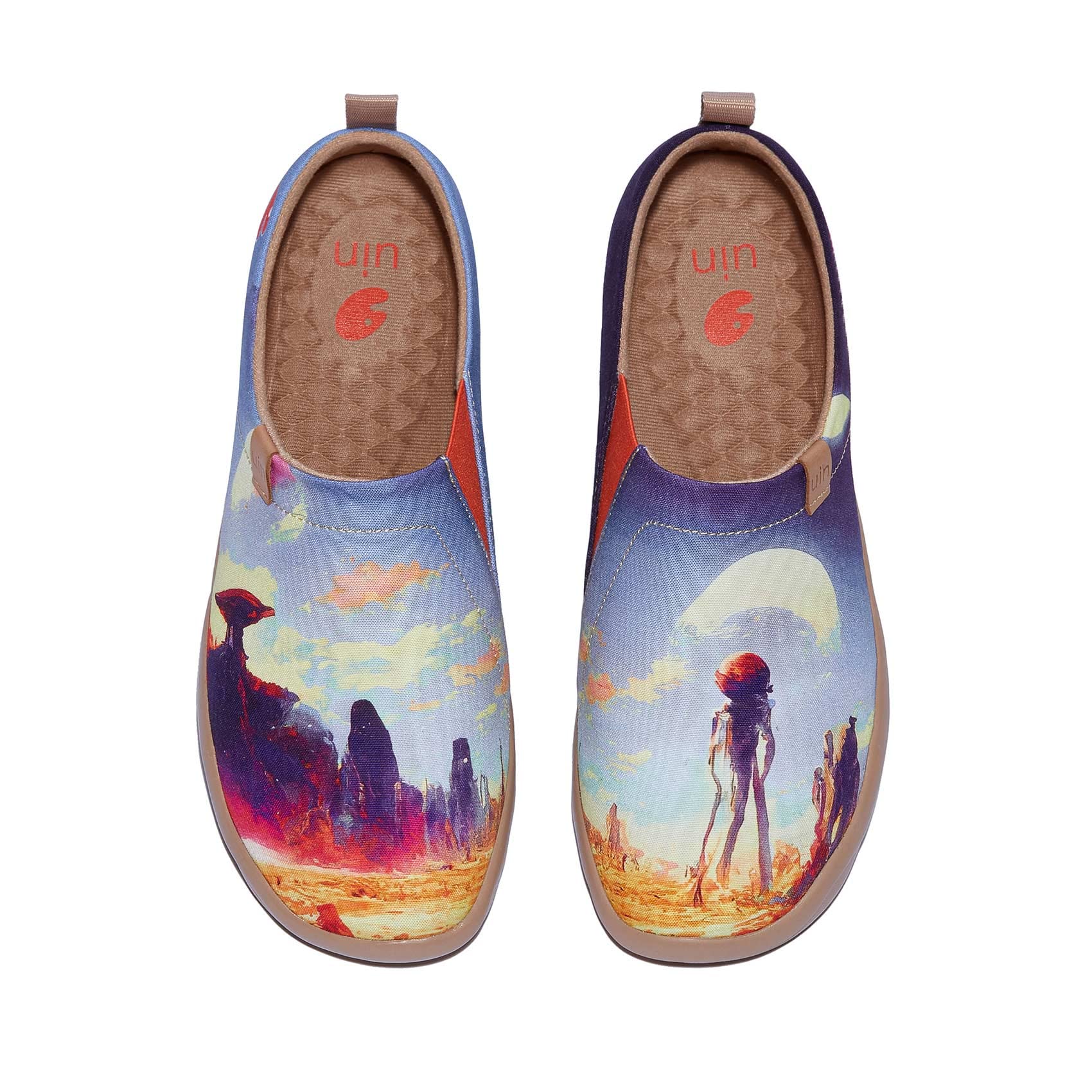 UIN Canvas Schuhe Damen Slip On, Modell Art Bemalte Granatapfel, Weiß