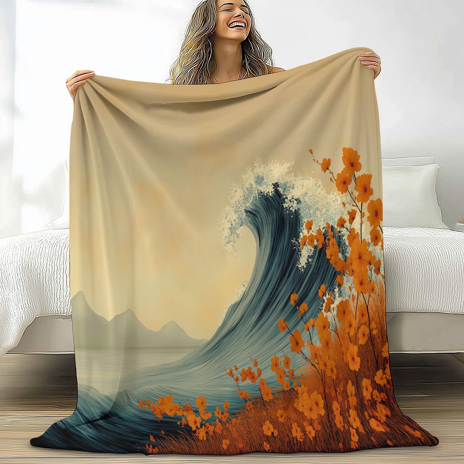 Couvre-lit beige moelleux motif vagues pour envelopper votre intérieur de douceur