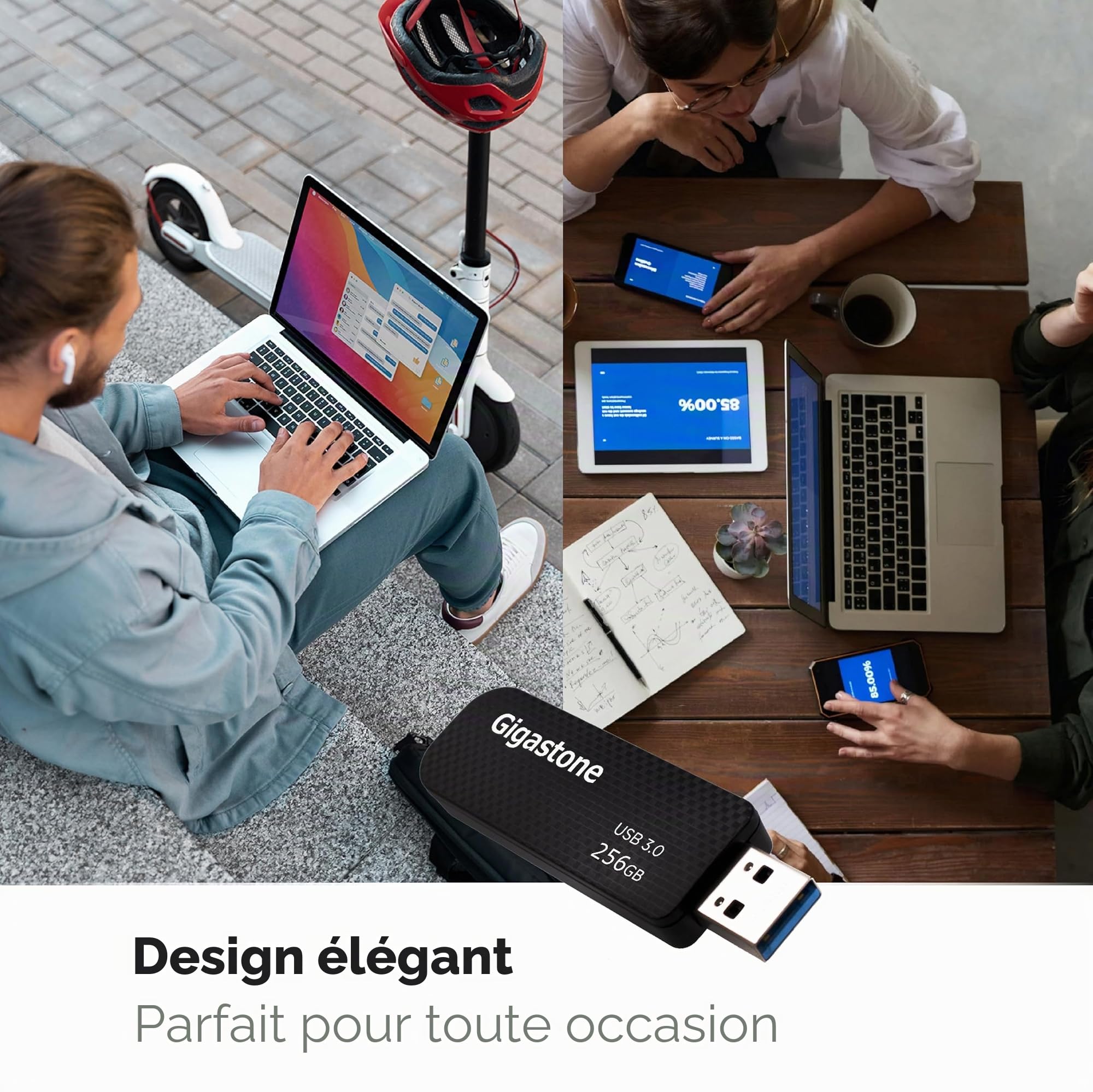 GIGASTONE 256Go Clé USB, Z30 USB 3.2 Gen 1, 100Mo/s Ultra Rapide, Boucle Porte-clés, Design Coulissant, Stockage et Sauvegarde pour PC/Mac/TV/Voiture, USB 2.0/3.0/3.1 Compatible