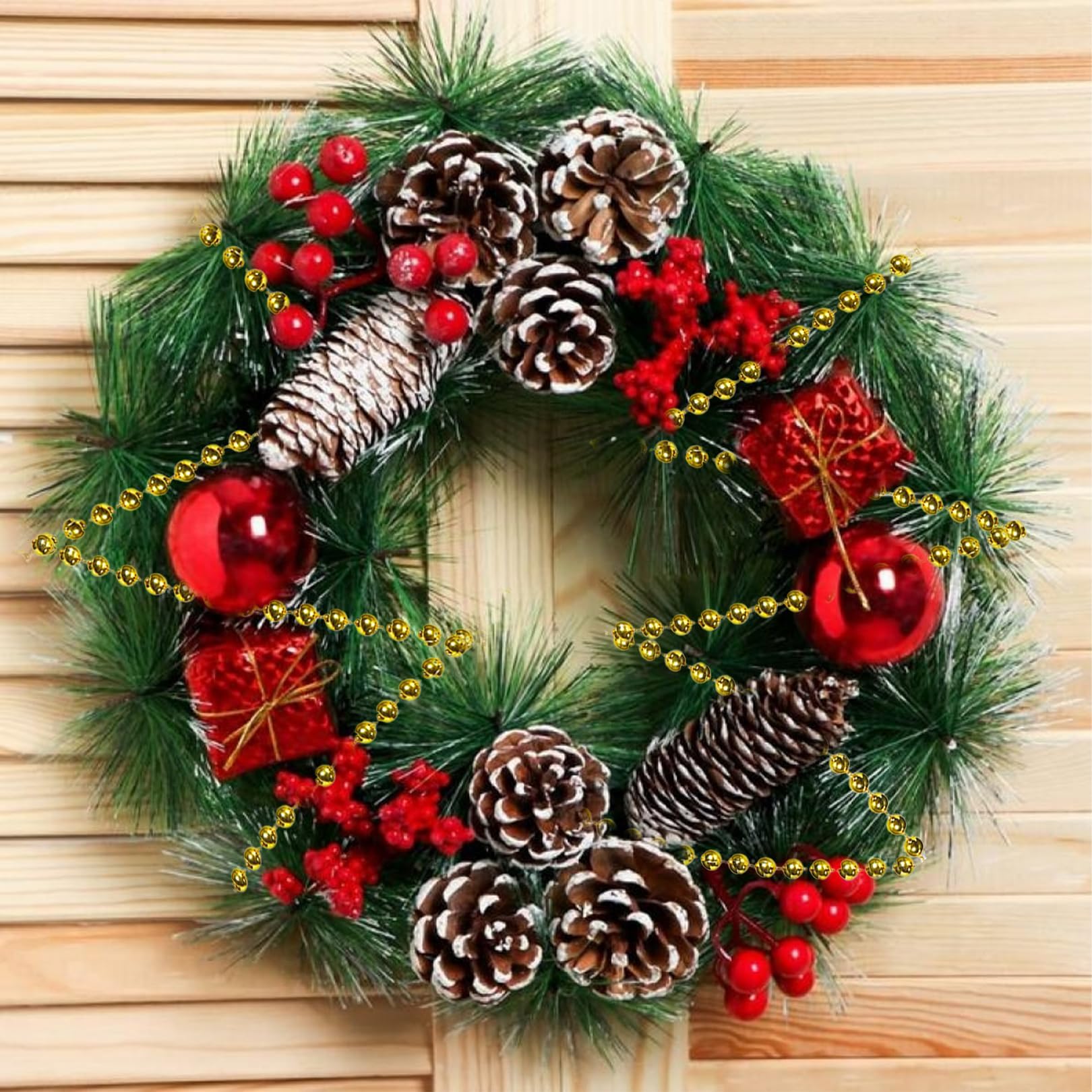 Collar de Perlas para Árbol de Navidad, 10 m, Dorado - Guirnalda y Cadena para Decoración Navideña, Manualidades y Bodas