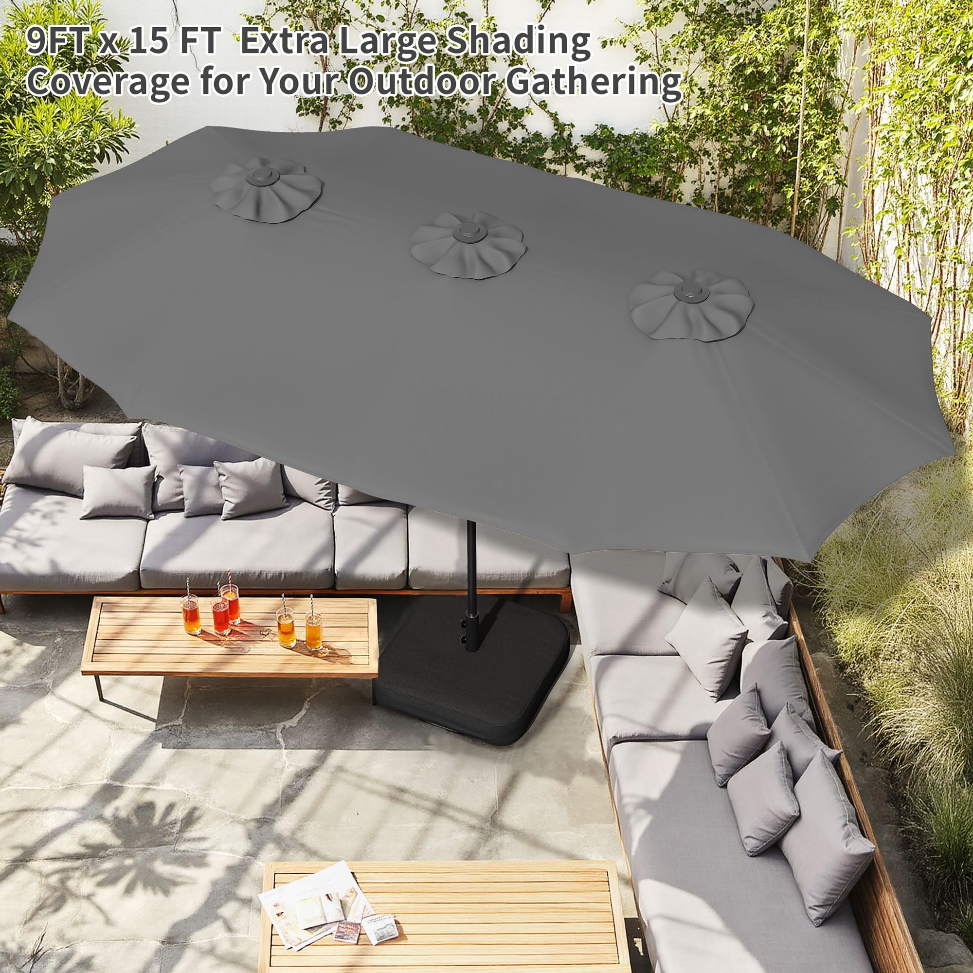 Amazon.com : Shintenchi 16FT Large Patio Umbrella with Base Included,  Outdoor Double-Sided Rectangular Shade with Crank Handle for Poolside Lawn,  Deck & Garden, Gray : Patio, Lawn & Garden