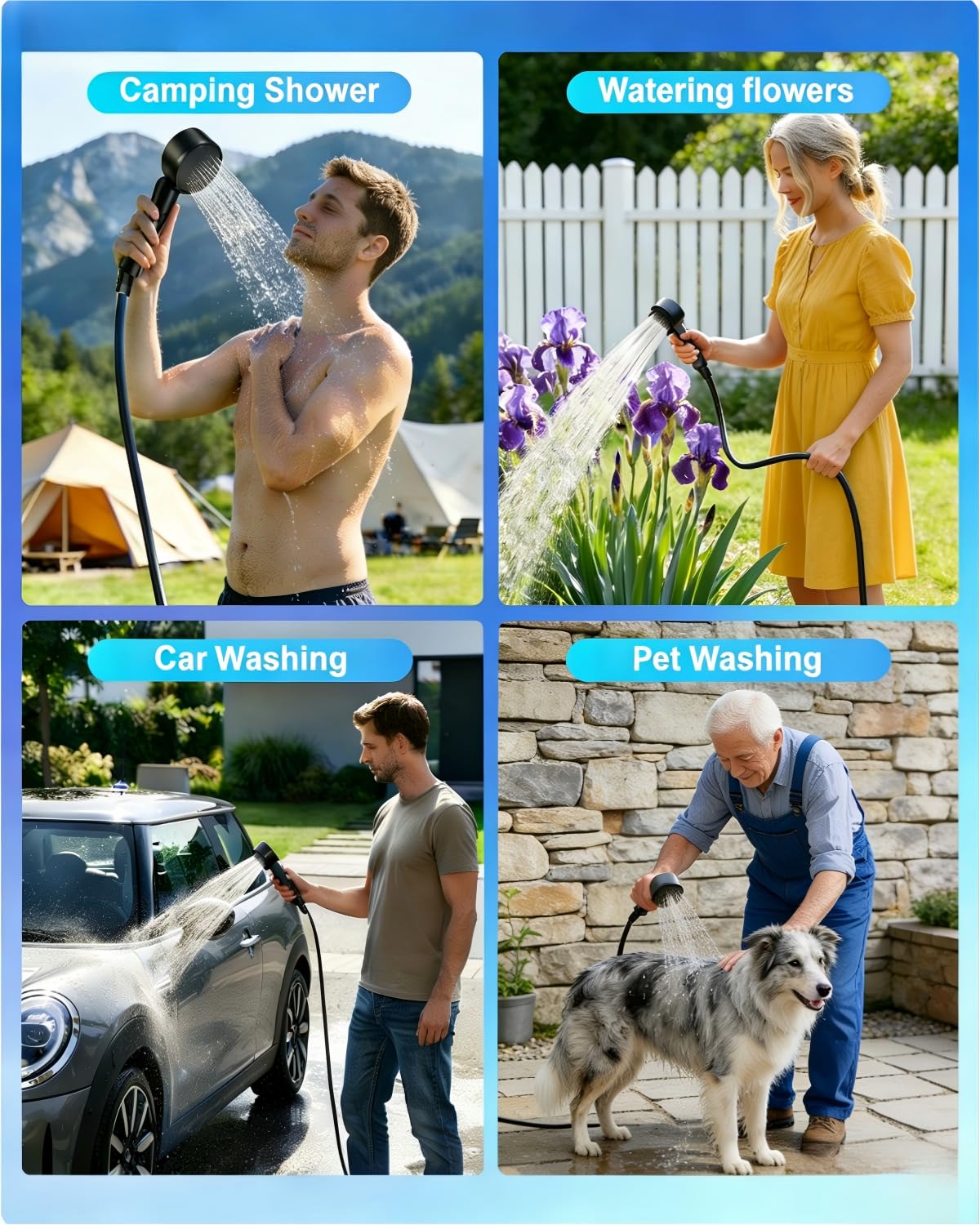 Doccia da Campeggio, [Aggiornata 13000mAh] Doccia Portatile, Ricaricabile USB, Doccia Pompa da Campeggio, per Animali Escursioni Spiaggia Giardino Lavaggio Auto