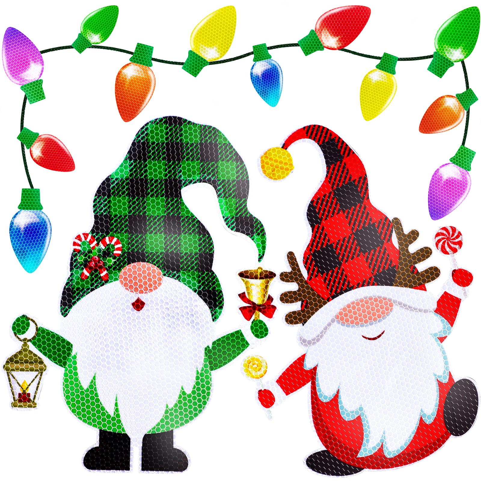 43PCS Christmas Car Refrigerator Decorations - Reflective Bulb Light Gnome Magnet Accessories Set Xmas Holiday Cute Decor