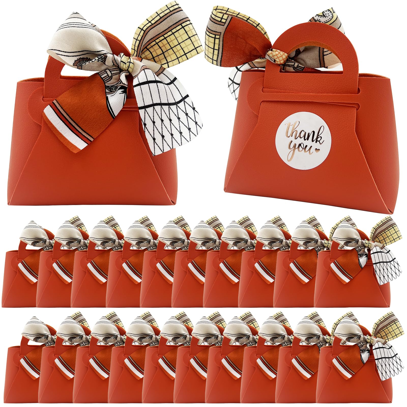 DUGYIRS 20 Pieces PU Leather Gift Bags with Satin Ribbon,Reusable Gift Boxes for Weddings,Birthday,Baby Showers,Candy(Orange-Yellow)