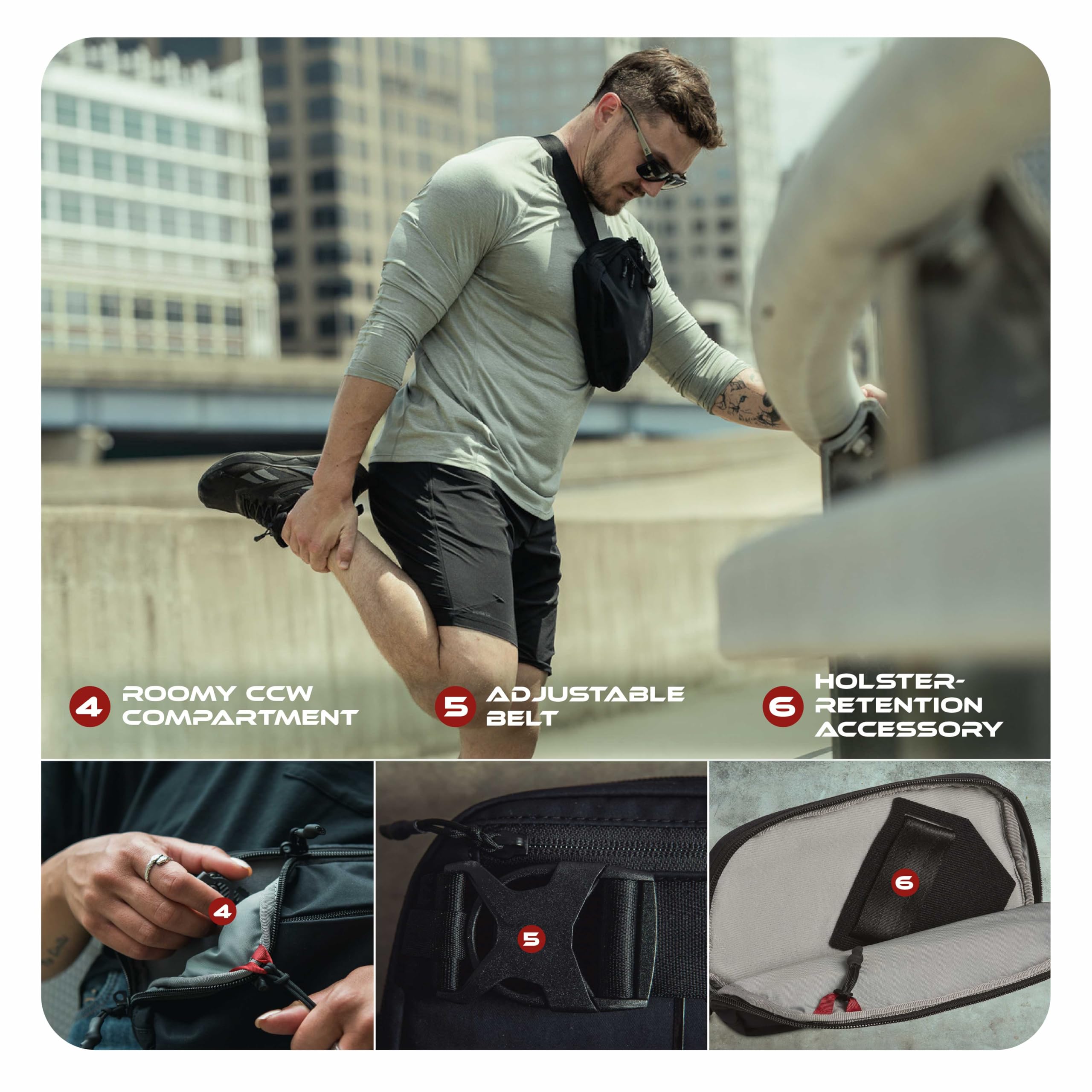 Vertx Bauchtasche für den täglichen Gebrauch + vielseitige Hüfttasche für Reisen, Outdoor-Aktivitäten, verstellbarer Gurt, leicht, mehrere Taschen, Schwarz – Einheitsgröße