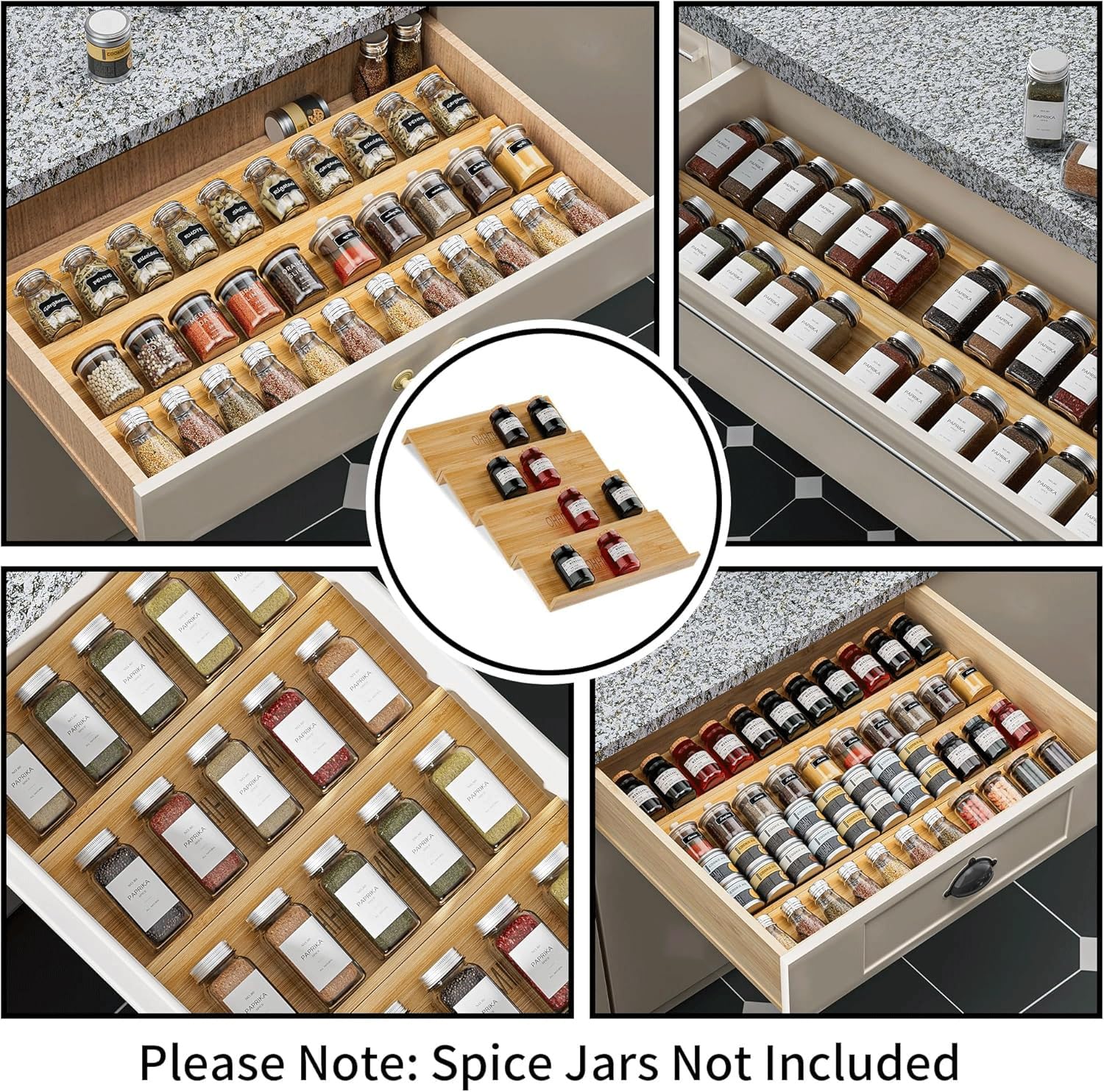 Organizador De Cajón De Especias - Bandeja De Especias De Bambú De Cuatro Niveles - Adecuado Para Cajones De Gabinetes Y Encimeras - Almacenamiento Multifuncional (8pcs)