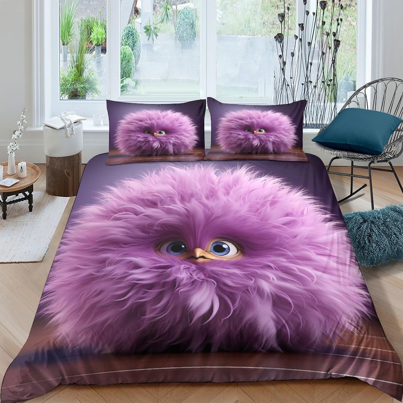 Ctjqhvkz Style-6 3D Printed Purple Fluffy Animal Fitted Sheet Microfiber Soft Cute Cartoon Bed Cover For Bedroom Dorm Mattress Protection Single（135X200cm）