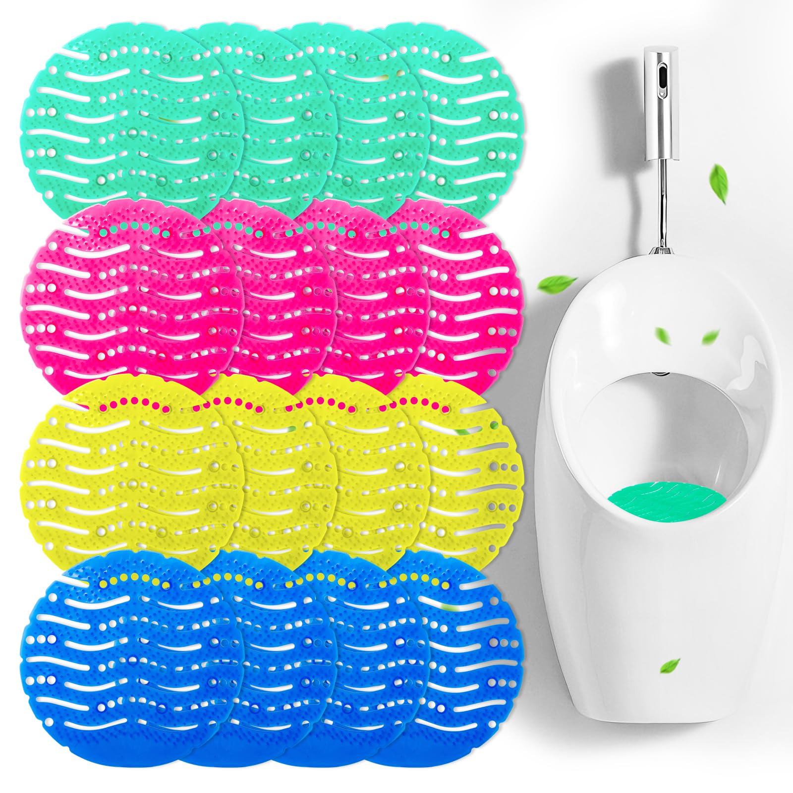 Urinalsieb mit Duft,16 Stück Urinalsieb Spritzschutz,Lufterfrischer Verpackt,Duft Urinaleinlage Einsatz,WC & Urinal Lufterfrischer,für WC, Gästebad, Bad, Öffentliche Toiletten（4 Farben & Düfte）