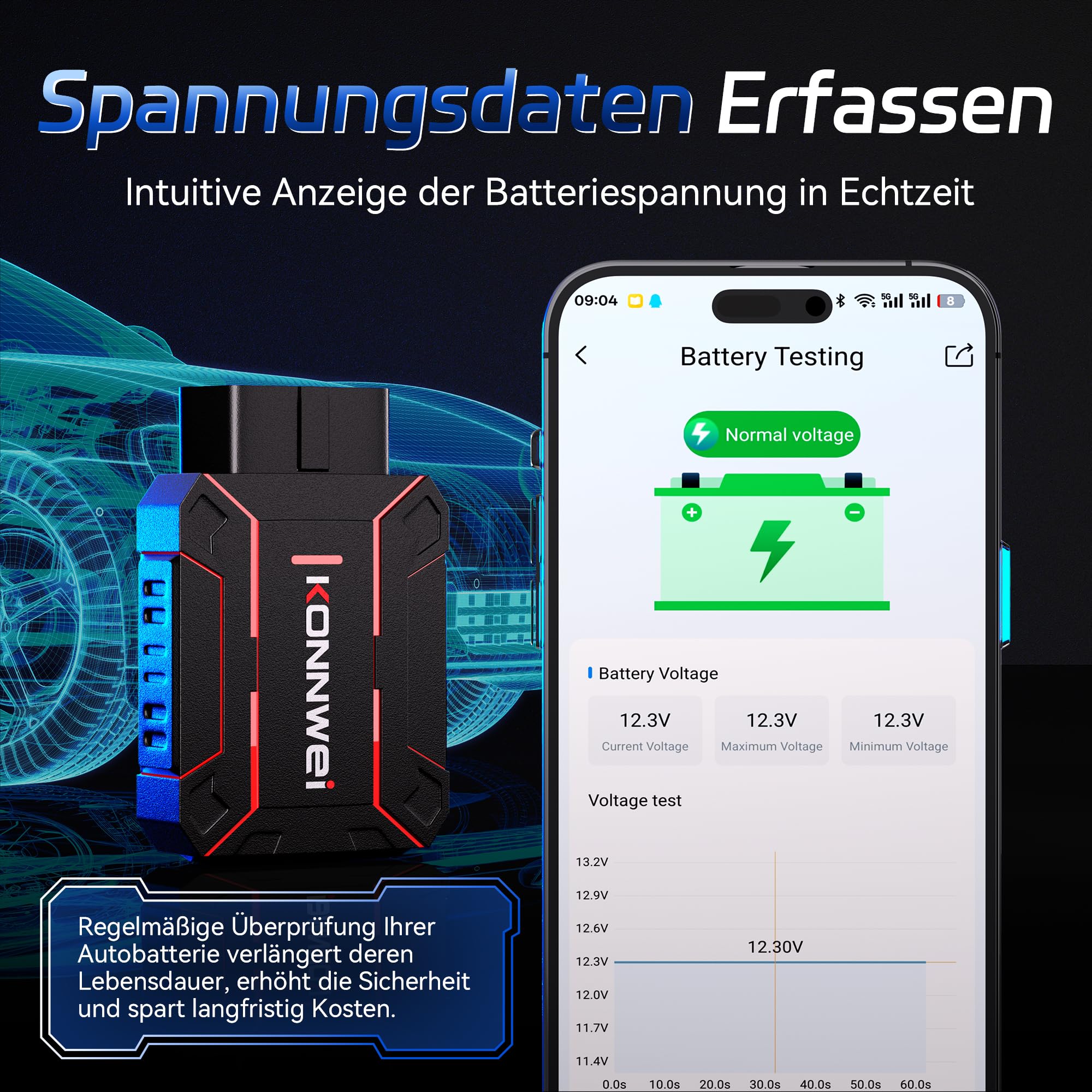 KONNWEI OBD2 Diagnosegerät Auto Scanner Alle System Scan, Obd2 Auslesegerät mit DTC-Definition, 8 Sprachen, Spannungserkennung, Lebenslange Kostenlose Updates, für iOS und Android