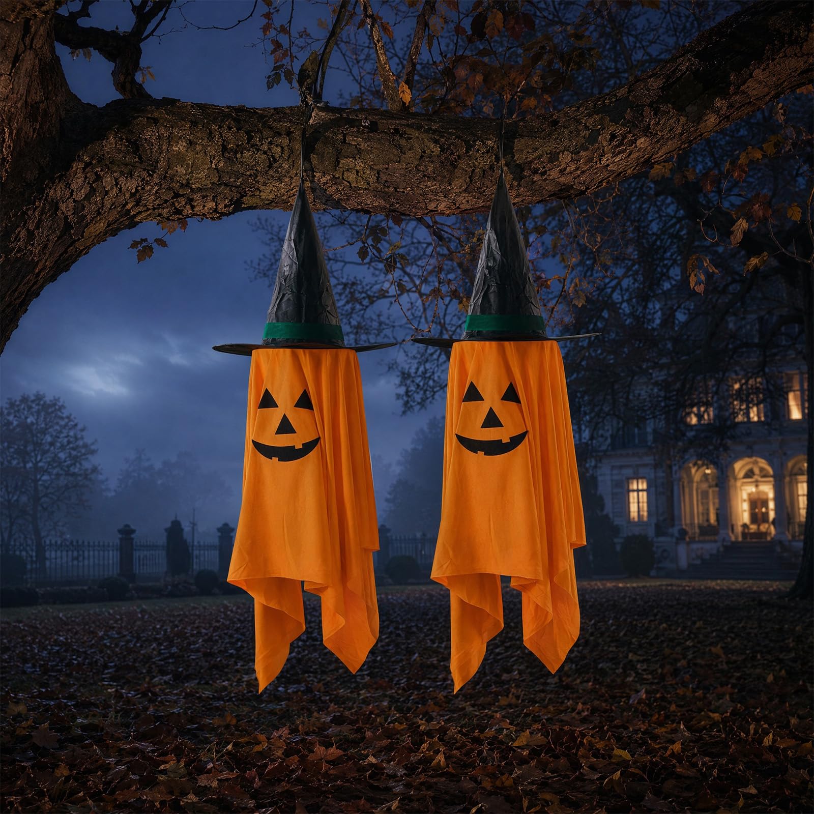 2 Pack Halloween Decorations Outdoor Hanging Pumpkin Ghost