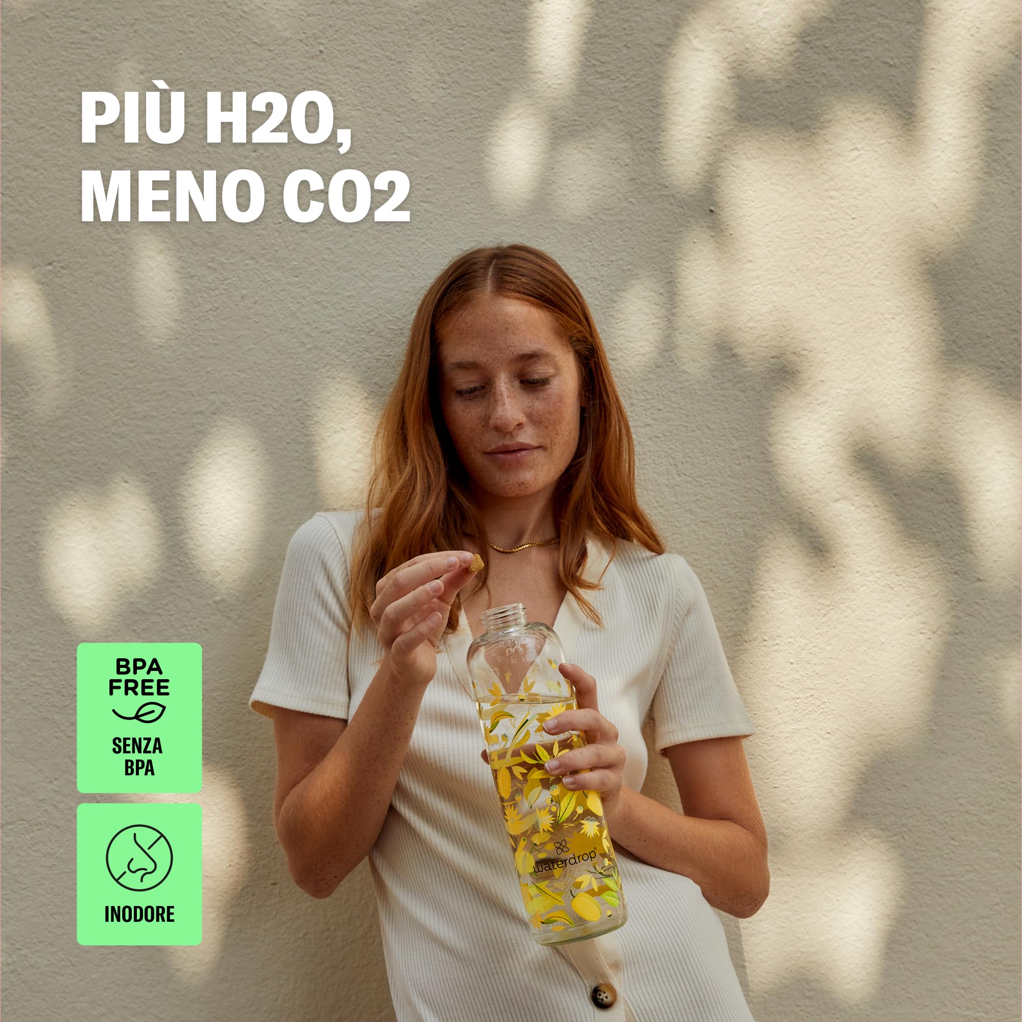 waterdrop® Borraccia in Vetro 600ml – Borraccia Personalizzata con Tappo in Bambù, Custodia Neoprene, Antigoccia, BPA Free – Borracce Design per Sport, Ufficio, Viaggio, Casa