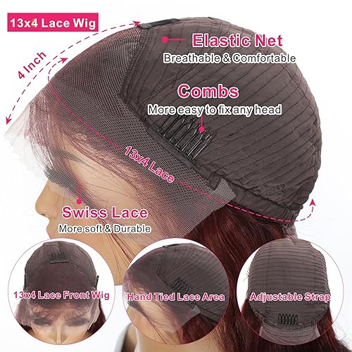 Miniatura 3 de Pelucas de encaje frontal transparente HD de 13 x 4 pulgadas, color castaño rojizo, con ondas profundas, para mujeres negras, densidad del 180%,