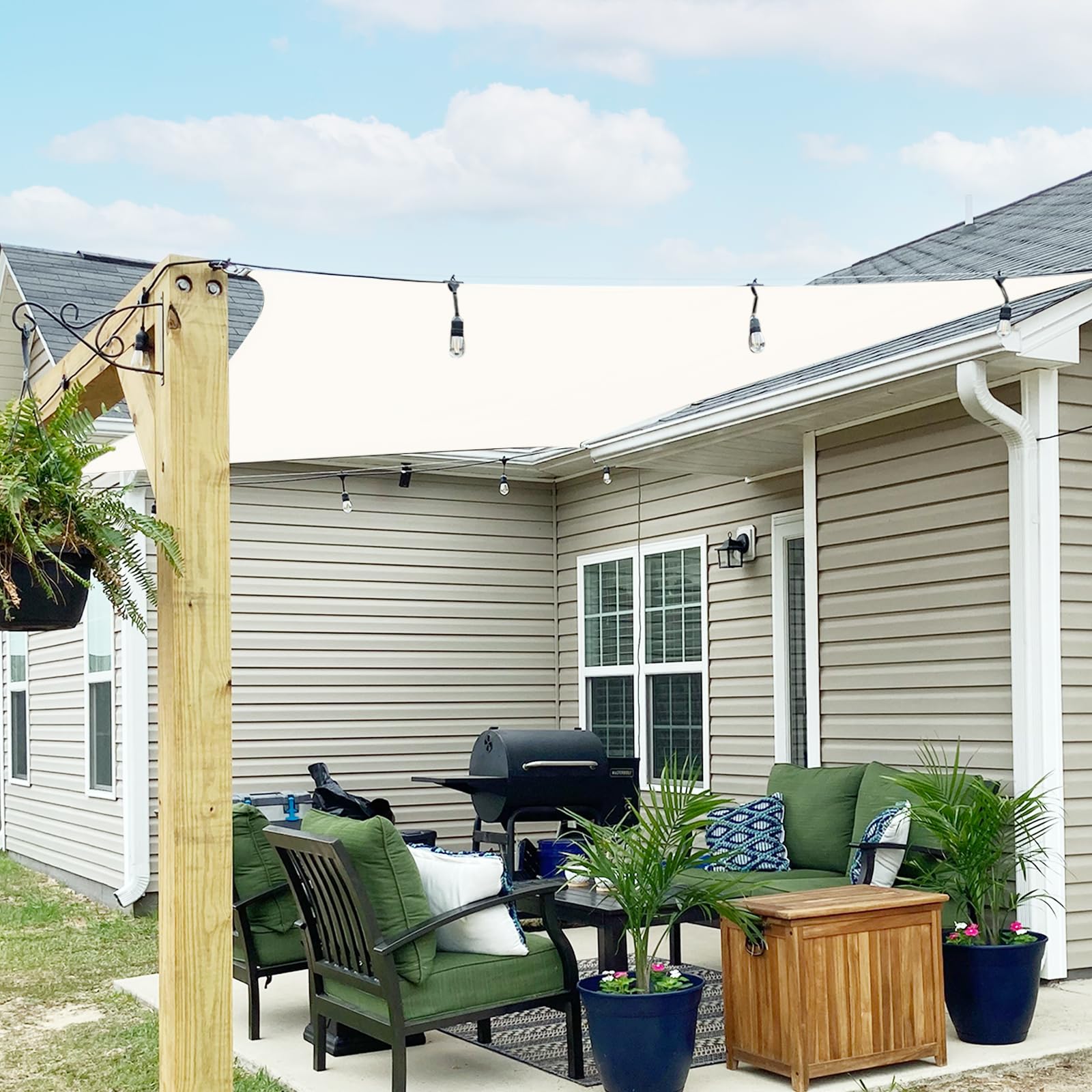 SUNNY GUARD Tenda a Vela Rettangolare 3x4m HDPE,Vela ombreggiante parasole Traspirante Protezione Raggi UV per Giardino Esterno terrazza,Crema