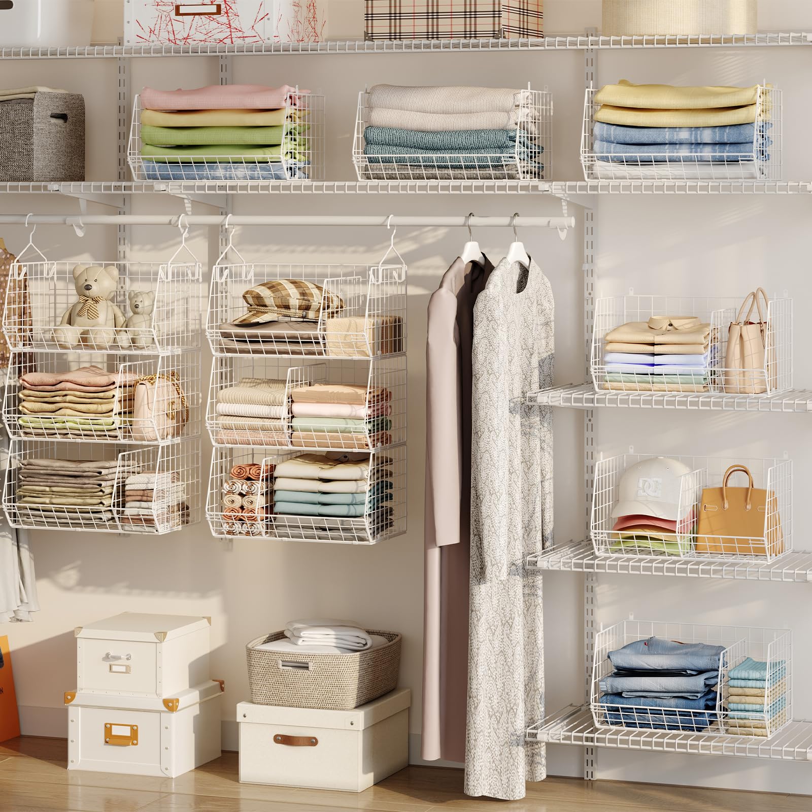 3 Tier Extra Large Closet Hanging Shelves with Divider, 16.5