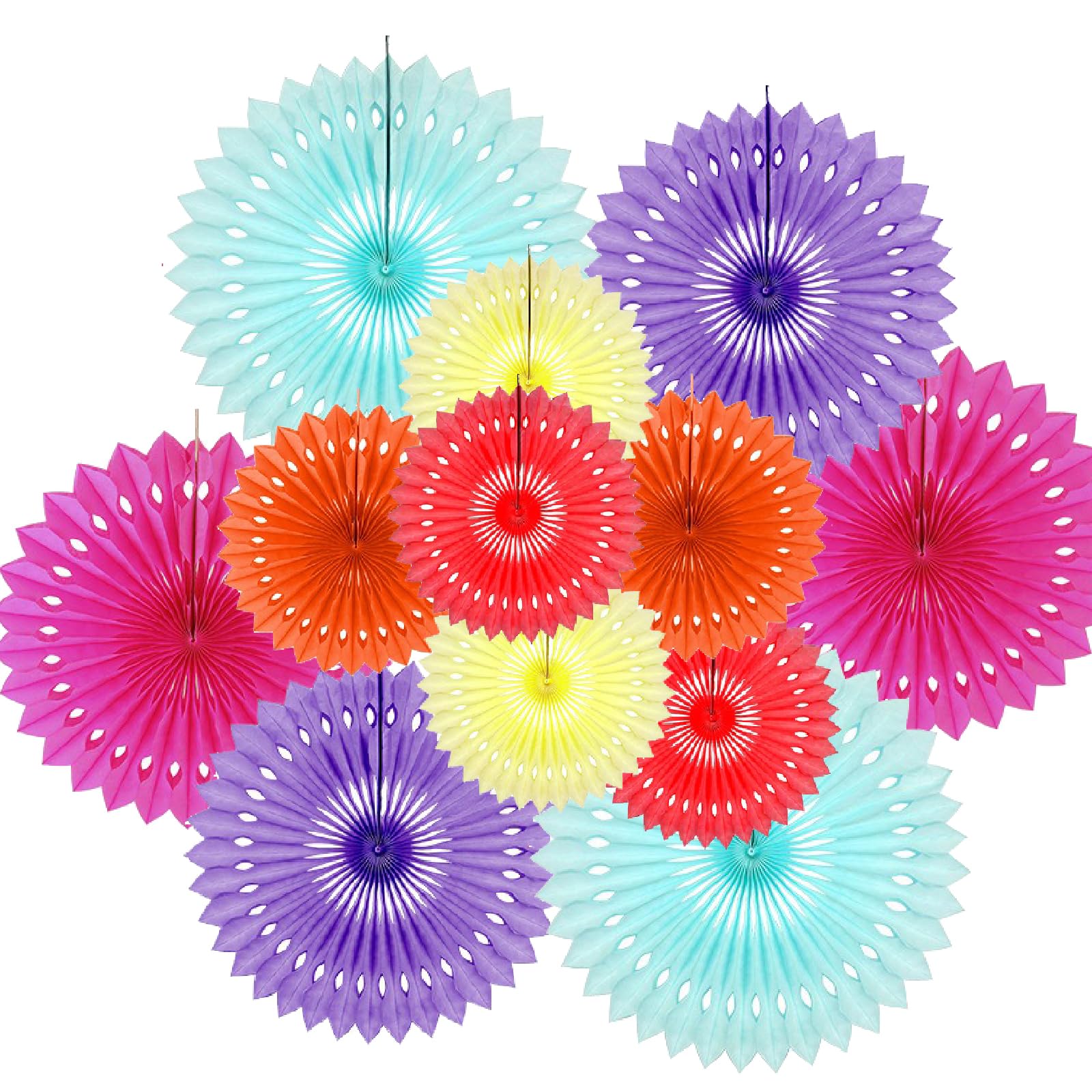 12 PCS DIY Hanging Ceiling Paper Fans - Colorful Round Decor for Birthday, Wedding, Engagement Party