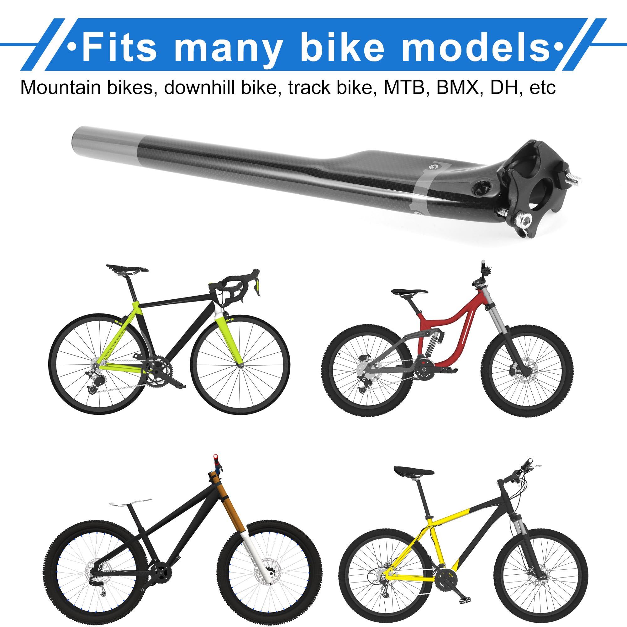 Tige De Selle De Vélo 27.2X400mm 1 Pc Angle Réglable | Couleur: Noir Brillant Et Gris, Taille: 27.2 X 400 Mm, Convient Pour: La Plupart Des Vélos De Route, VTT, BMX, DH, Etc.
