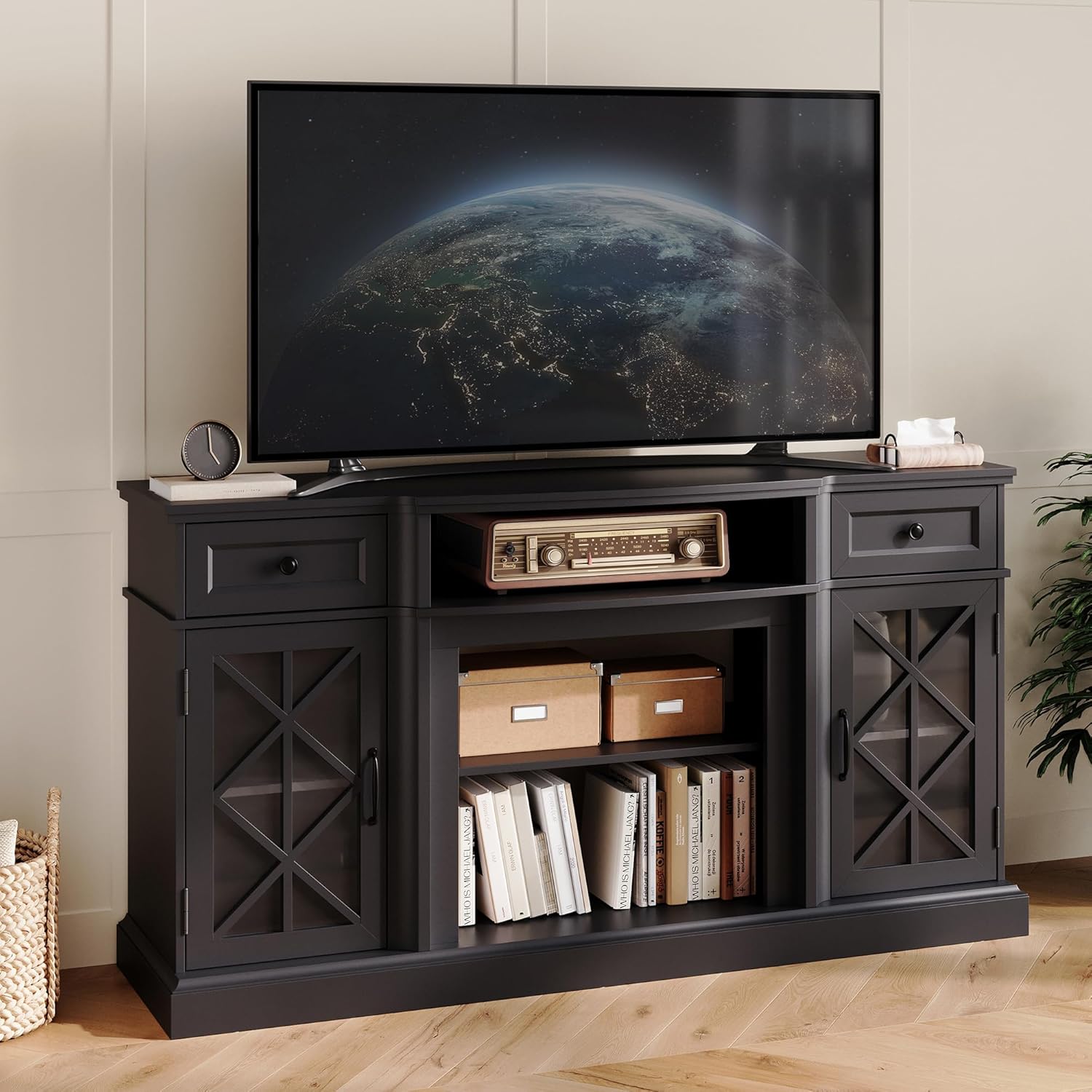 LINSY HOME Farmhouse Entertainment Center for 70 Inches TV