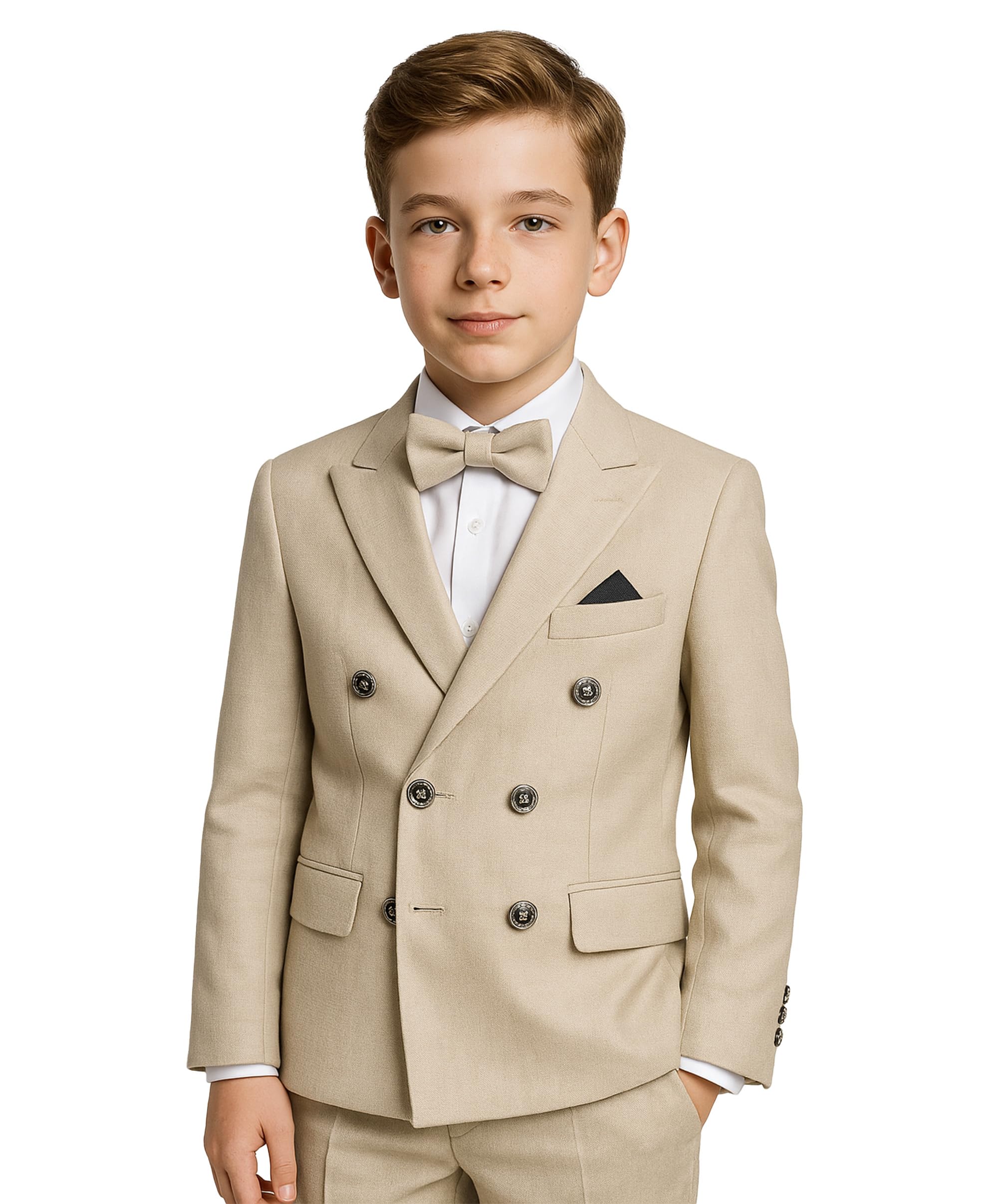 SIRRI Costume croisé texturé Coupe Slim pour garçon, Ensemble Formel 4 pièces pour garçon d'honneur, de 3 à 16 Ans