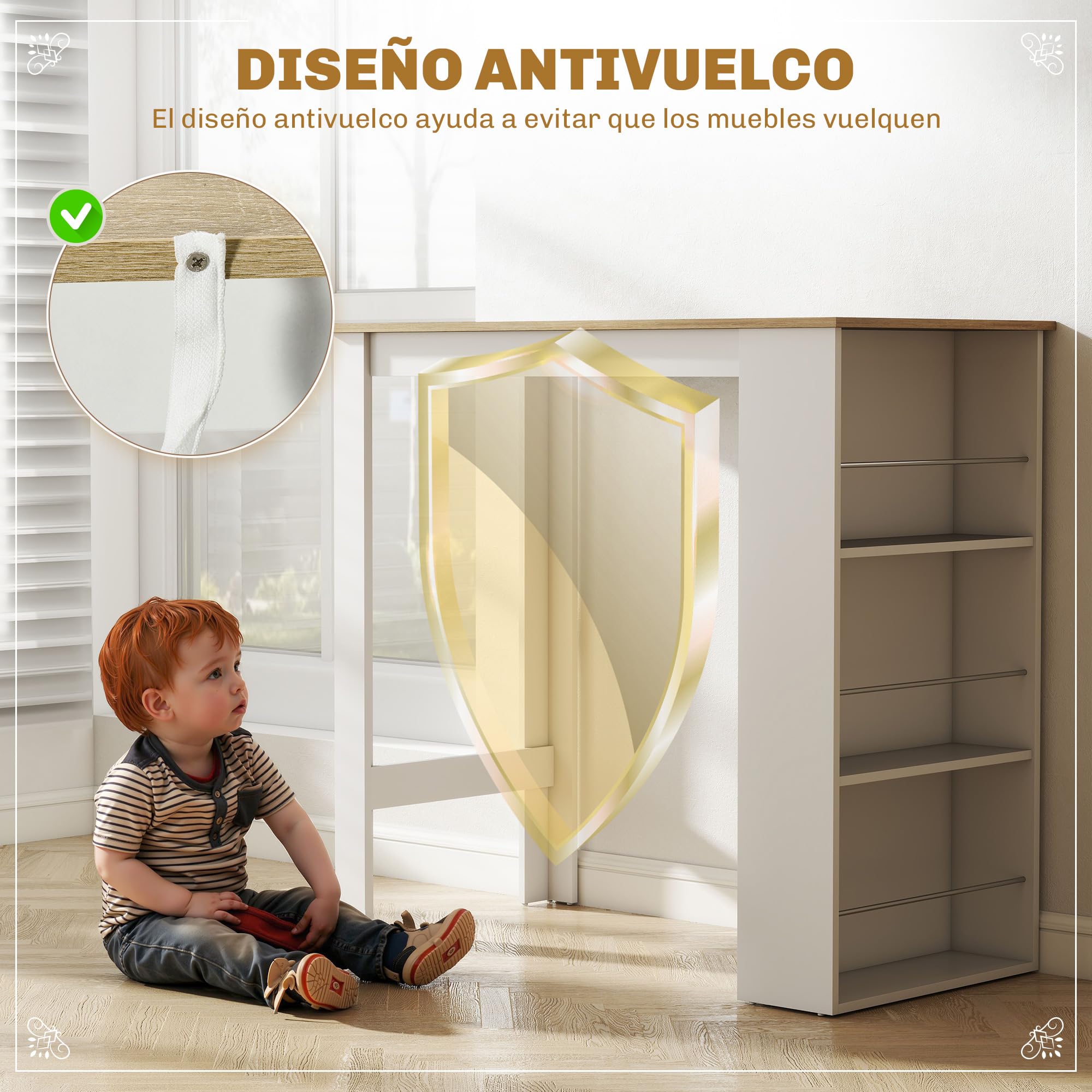 HOMCOM Mesa Alta de Bar, Mesa de Cocina con 3 Estantes Laterales, Estilo Moderno, para Comedor, Salón, 112x57x106 cm, Blanco