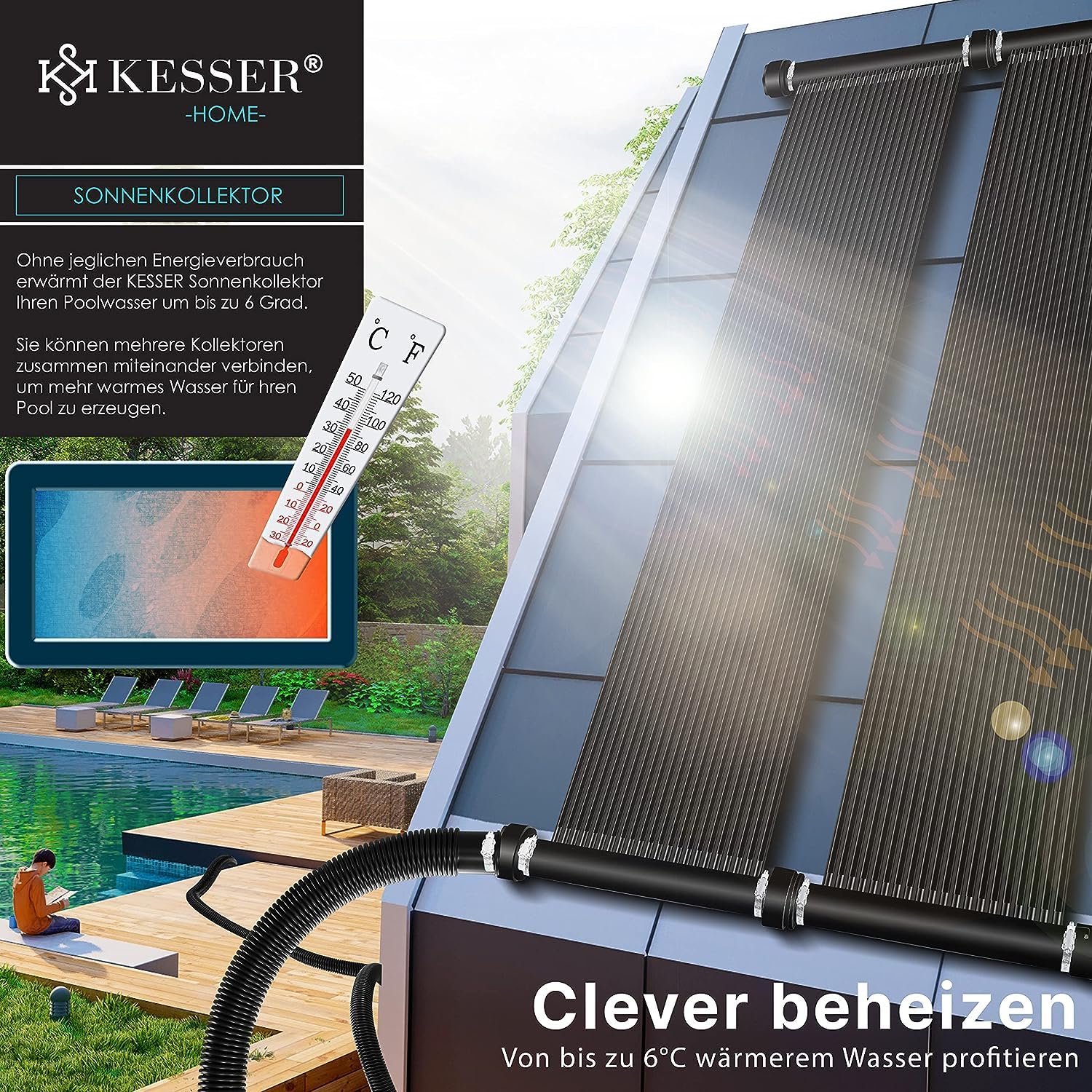 KESSER® Calentador Solar para Piscinas, Calentador de Agua, Calentador Solar para Piscinas l Se Puede Ampliar según Las Necesidades l Plástico Resistente a los Rayos UV, 400 x 70 cm