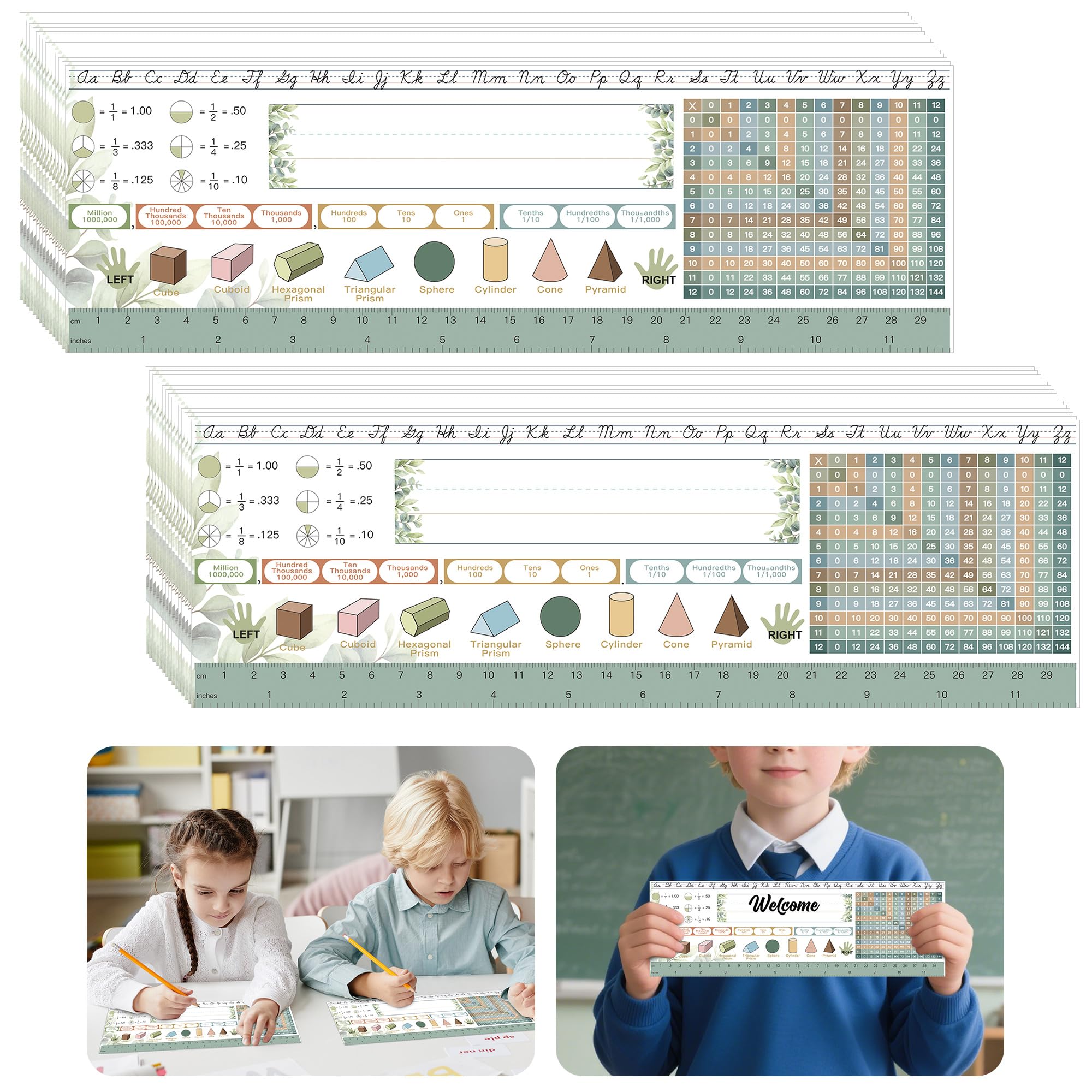 codree 30 Pcs Desk Name Tags for Classroom, Waterproof Manuscript Student Desk Name Plates, Eucalyptus Classroom Nameplates with Alphabet