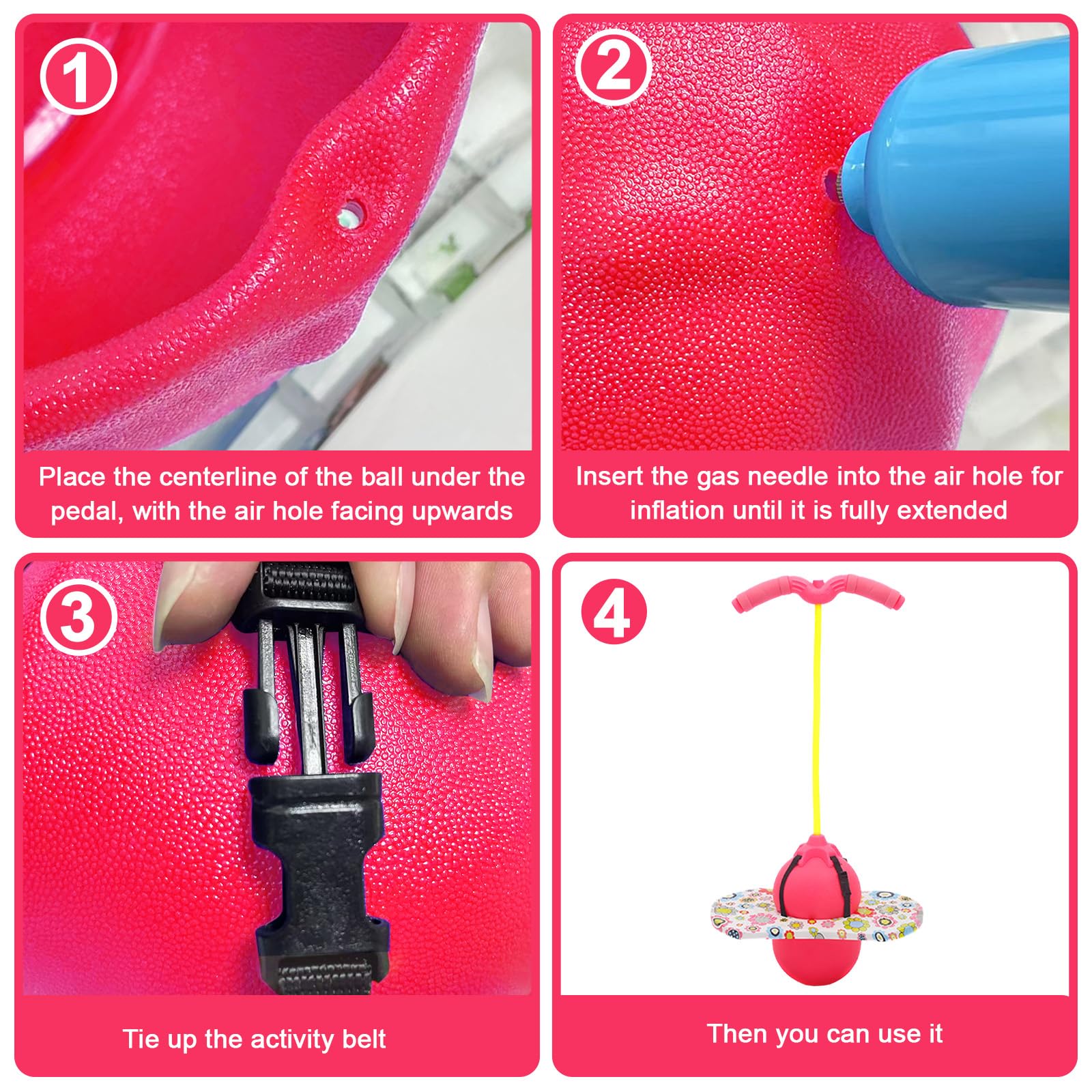 Pogo Ball mit Griffen, Pogo Stick Hüpfball für Kinder, Hüpfstange mit Luftpumpe, Pogo Ball zum Training des Gleichgewichts, Jump Spiel Geschenk für Kinder ab 6 Jahre (Rosa)