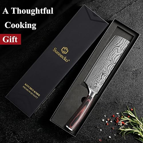 Miniatura 8 de Cuchillo Nakiri Sunnecko de 7 pulgadas, cuchillo de cocina de acero inoxidable de alto carbono, cuchillos de cocina súper afilados con funda y caja