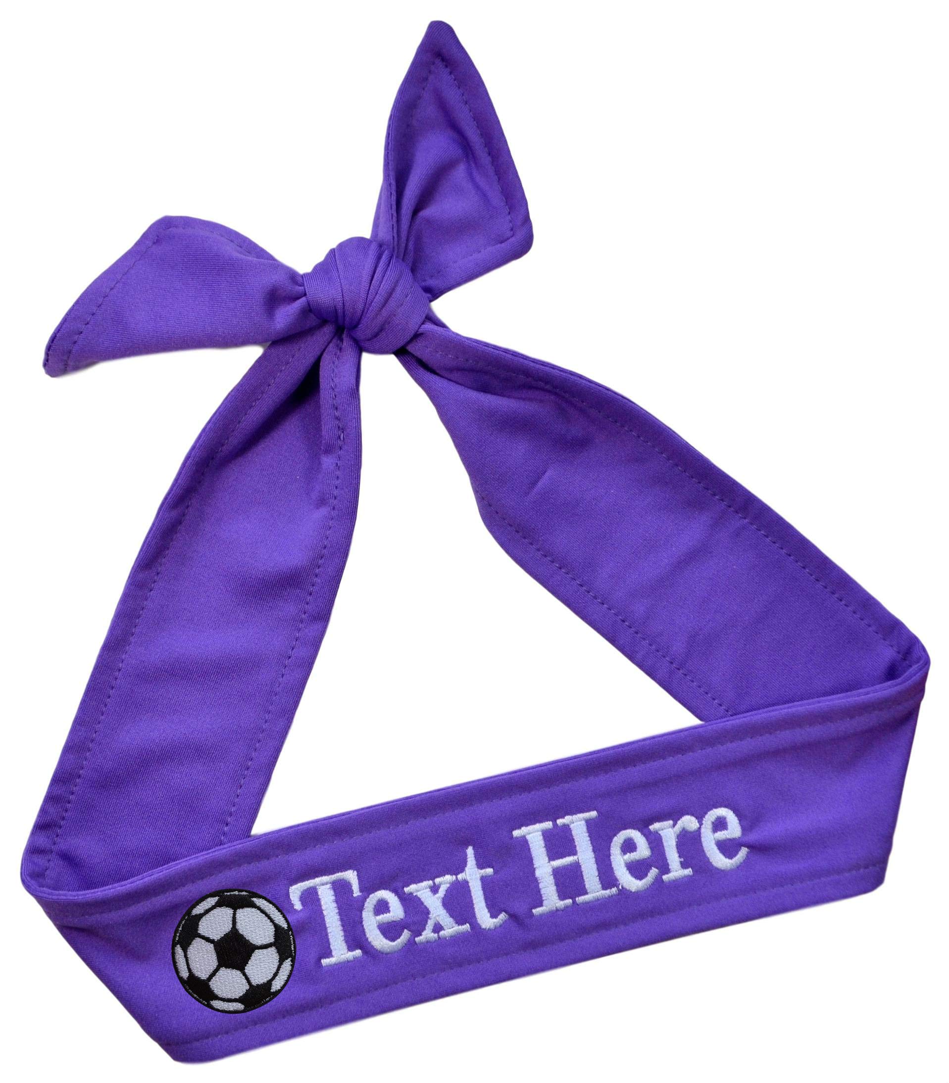 Soccer TIE Back Moisture Wicking Headband Personalized with The Embroidered Name of Your Choice