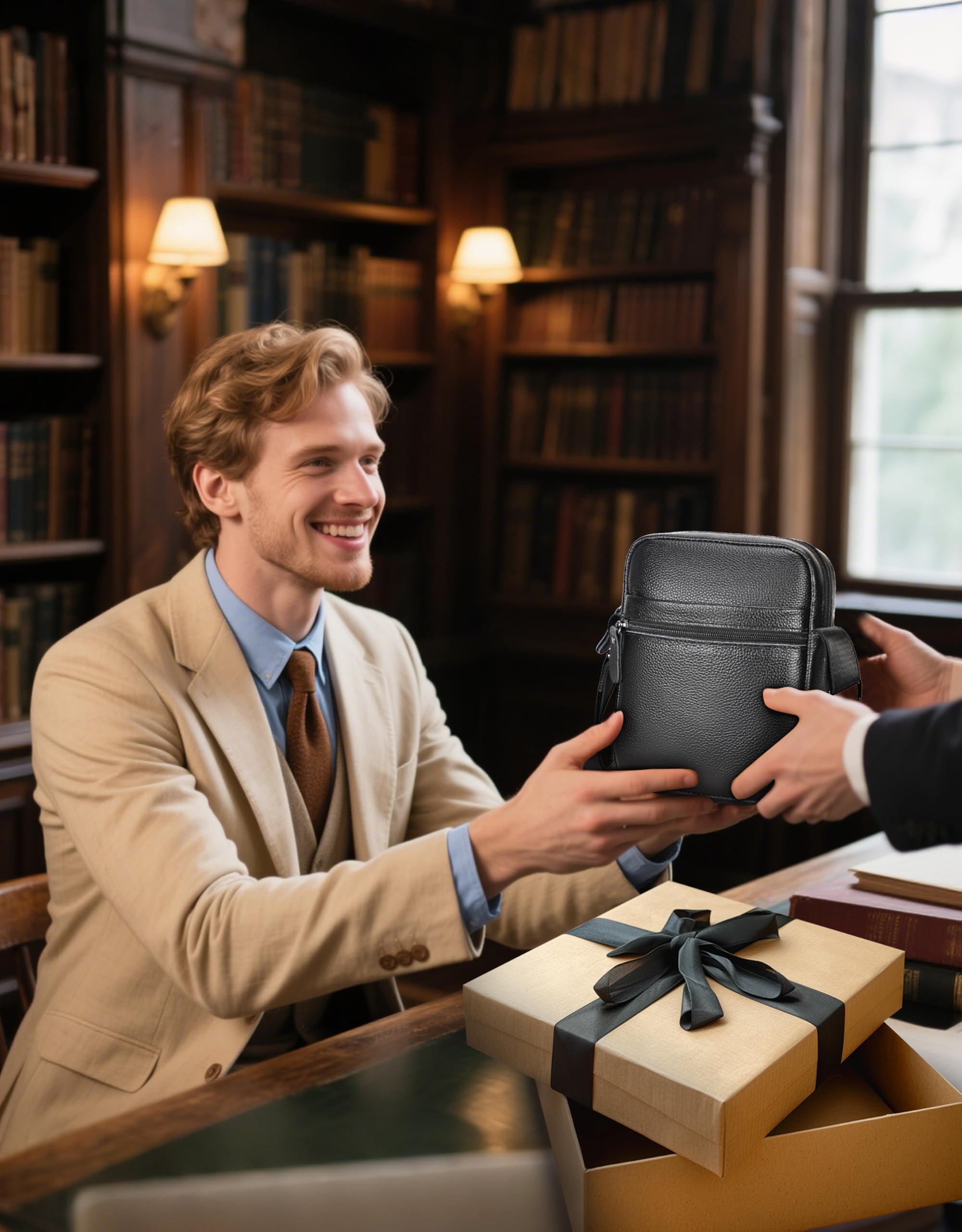 Leathario Sac à Bandoulière en Cuir Véritable pour Hommes Sac Pochettes décontractées pour les Voyages d'affaires Shopping Usage Quotidien Grande Capacité À la Mode Noir