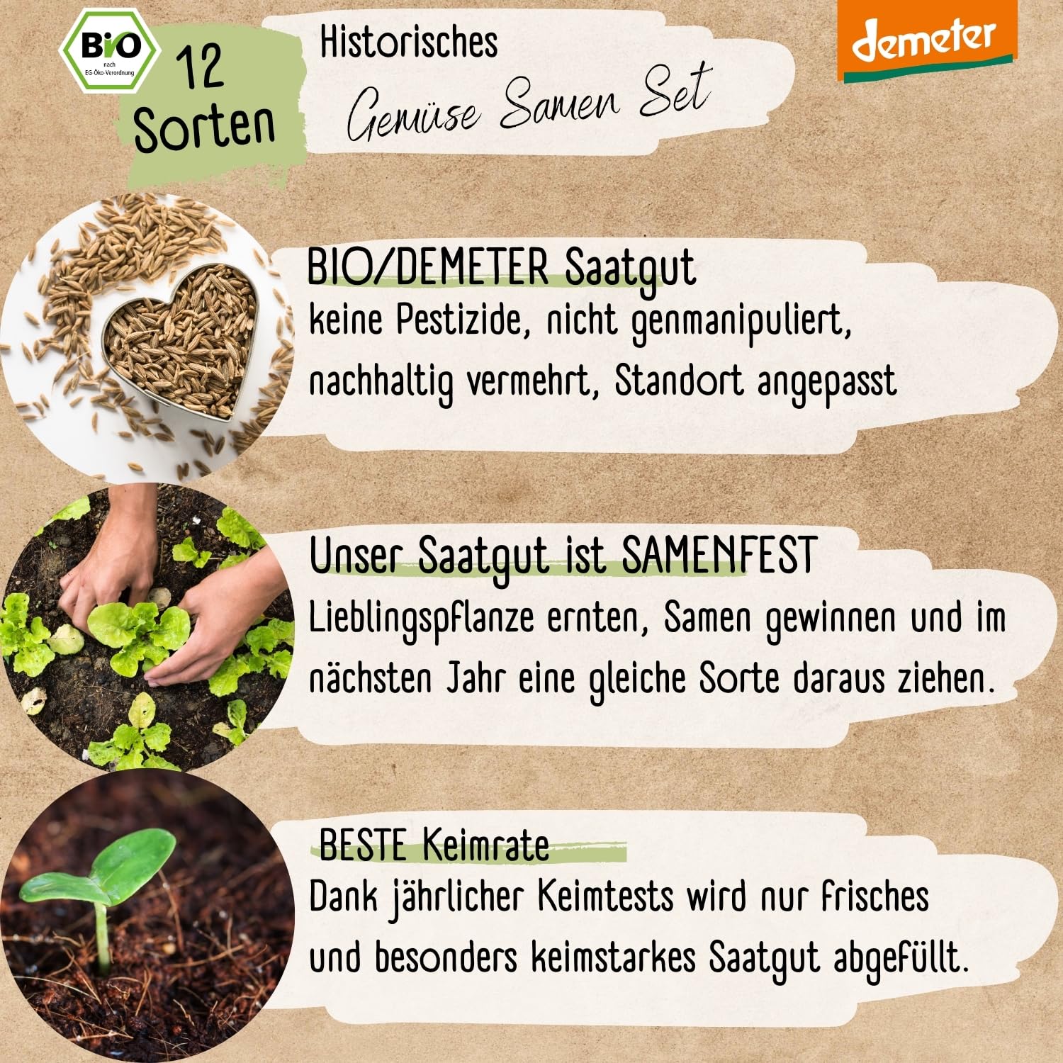BIO Historisches Gemüse Samen Set - 12 Sorten Demeter Gemüse Saatgut | Seltene u. alte Gemüsesamen allesamt samenfest | alte Gemüsesorten für Balkon, Hochbeet, Garten & als Geschenk | Loveplants