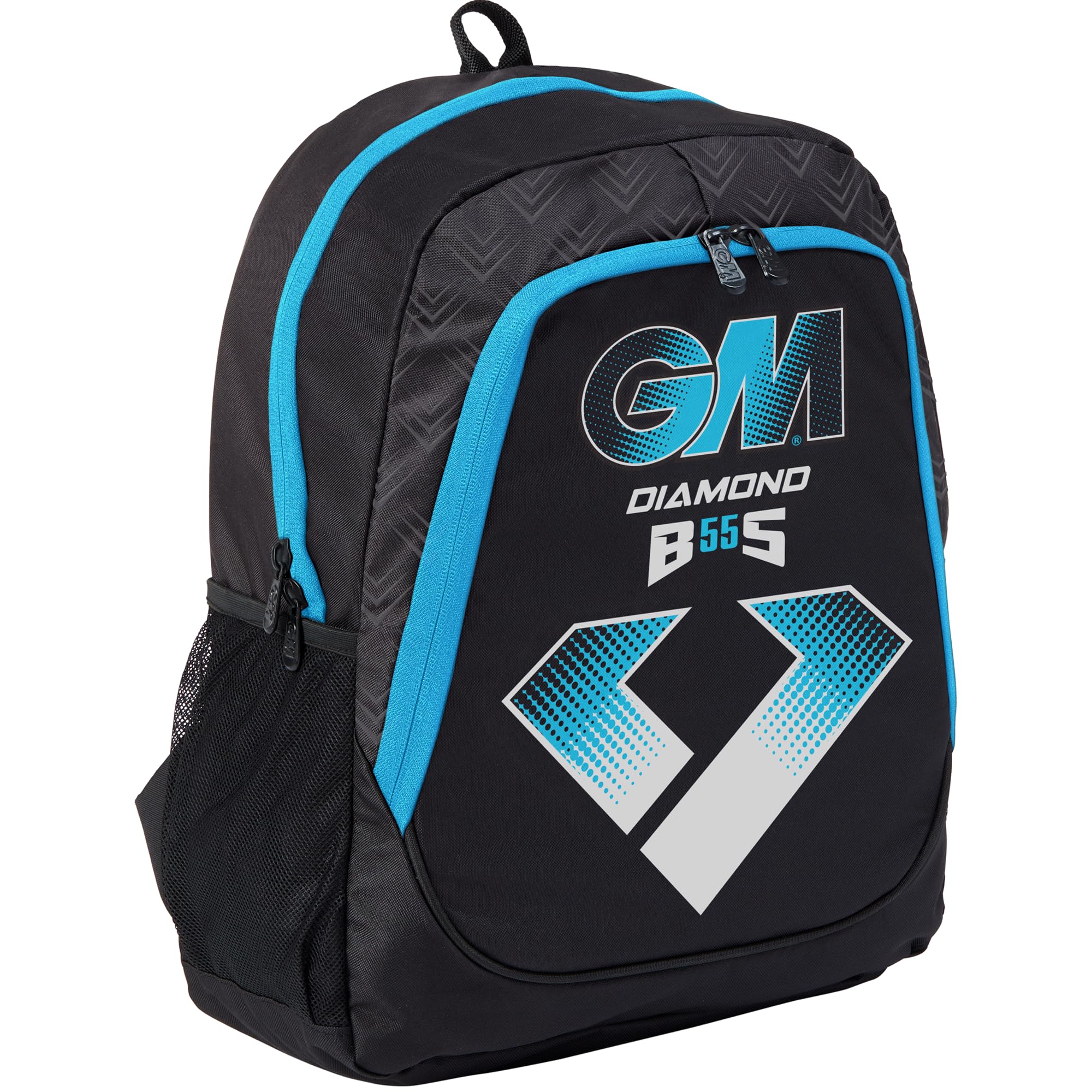 Gunn & Moore GM | Cricket School Bag | Diamond Backpack | BS55 Range Endorsed by Ben Stokes | Padded Shoulder Straps | Volume - 25 litres | Tough 600 Denier Polyester | Black & Blue