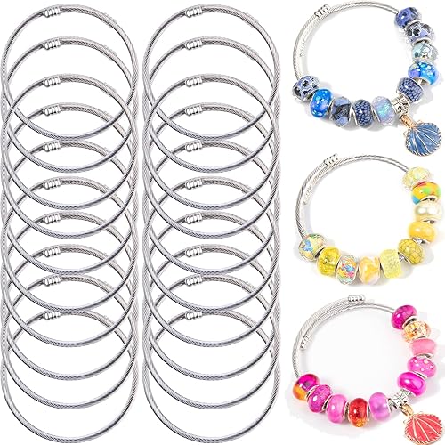 20Pcs Snake Charm Bracelet Expandable Elastic Bangle Bracelets Stainless Steel Silver Snake Bracelet For Women Girls Diy Jewelry Making Supplies