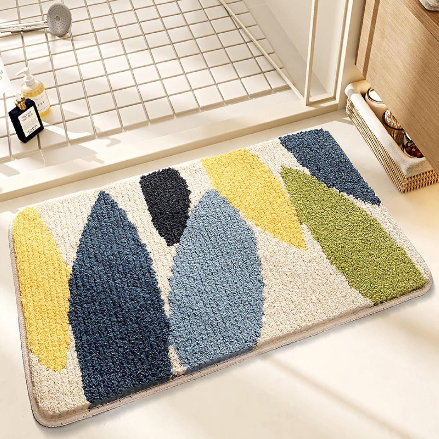 WOMGKDA Super Absorbent Bath Mats for Bathroom 50x80cm Yellow Blue Green Soft Flannel Non Slip Carpet with Anti-Slip Bottom for Tub Shower Room Floors, 40×60cm, 40×60cm