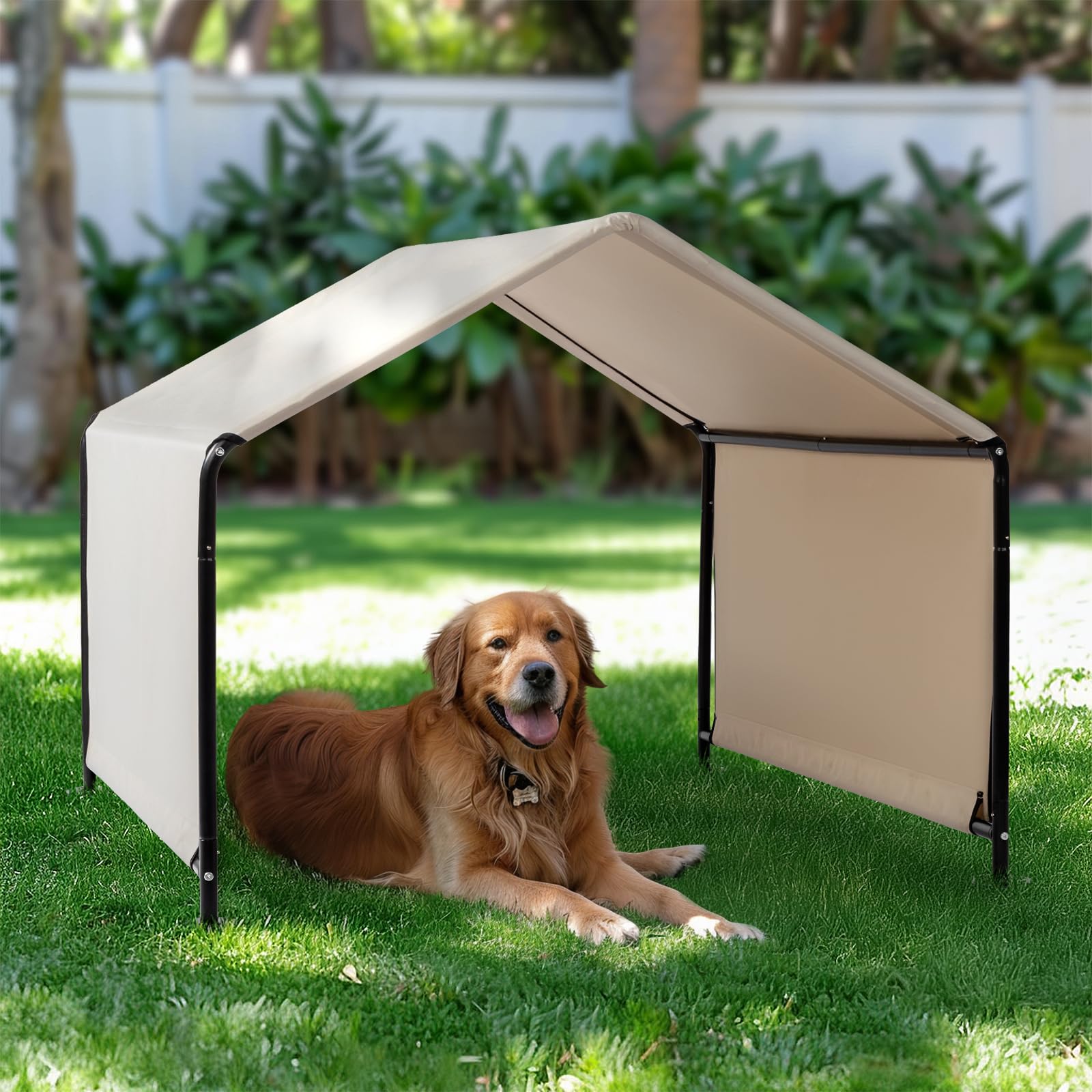 Volowoo Dog Tent, 4'x4'x3' Dog Shade Shelter Outdoor Deep Grey Tent for Large Medium Dogs, Outside Sun Rain Canopy Pet House for Cats Pigs Livestock
